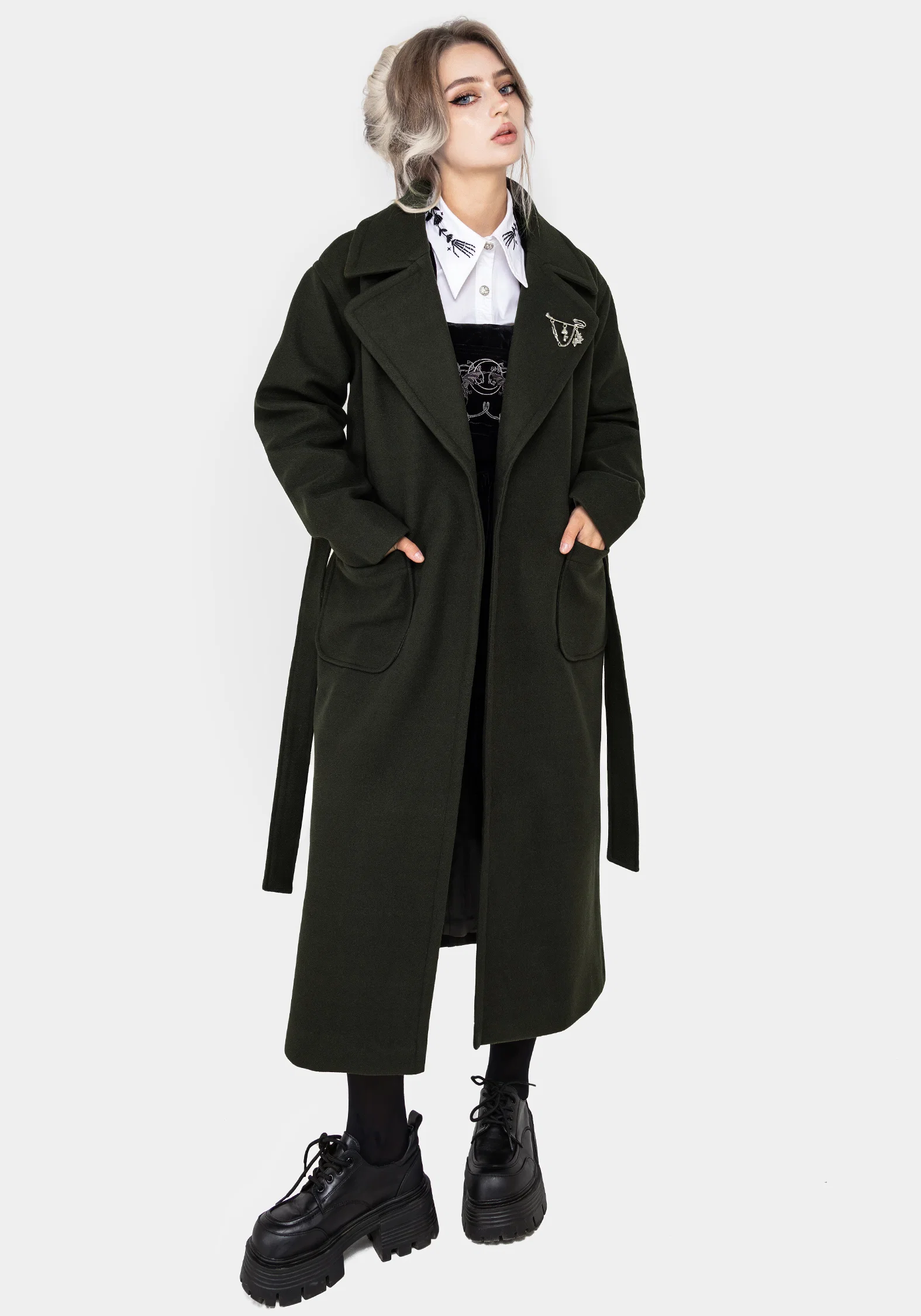 Meltdown Oversized Coat with Brooch - Green - Image 4