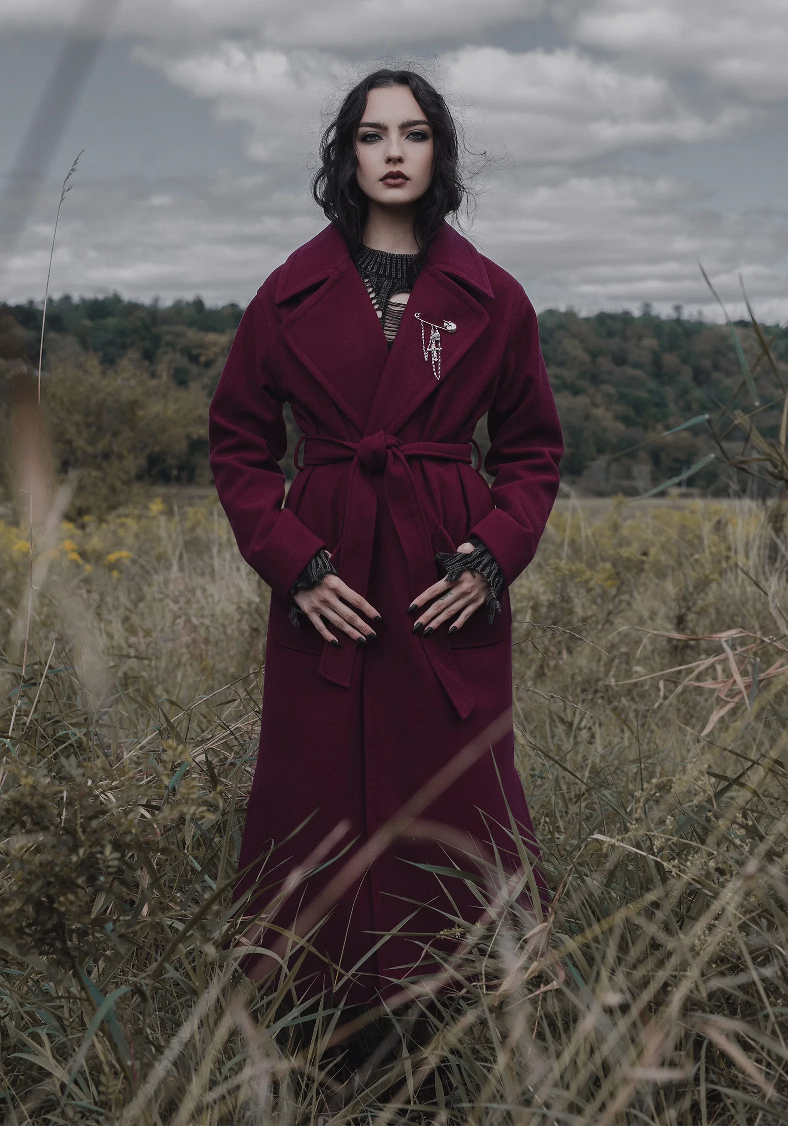 Meltdown Oversized Coat with Brooch - Red - Image 11