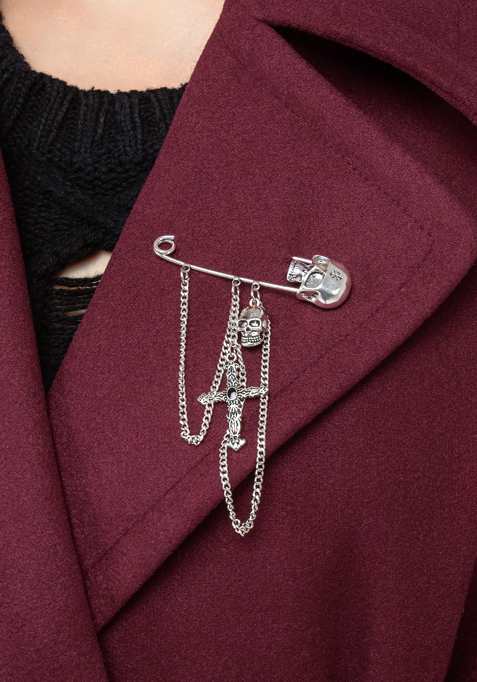Meltdown Oversized Coat with Brooch - Red - Image 2