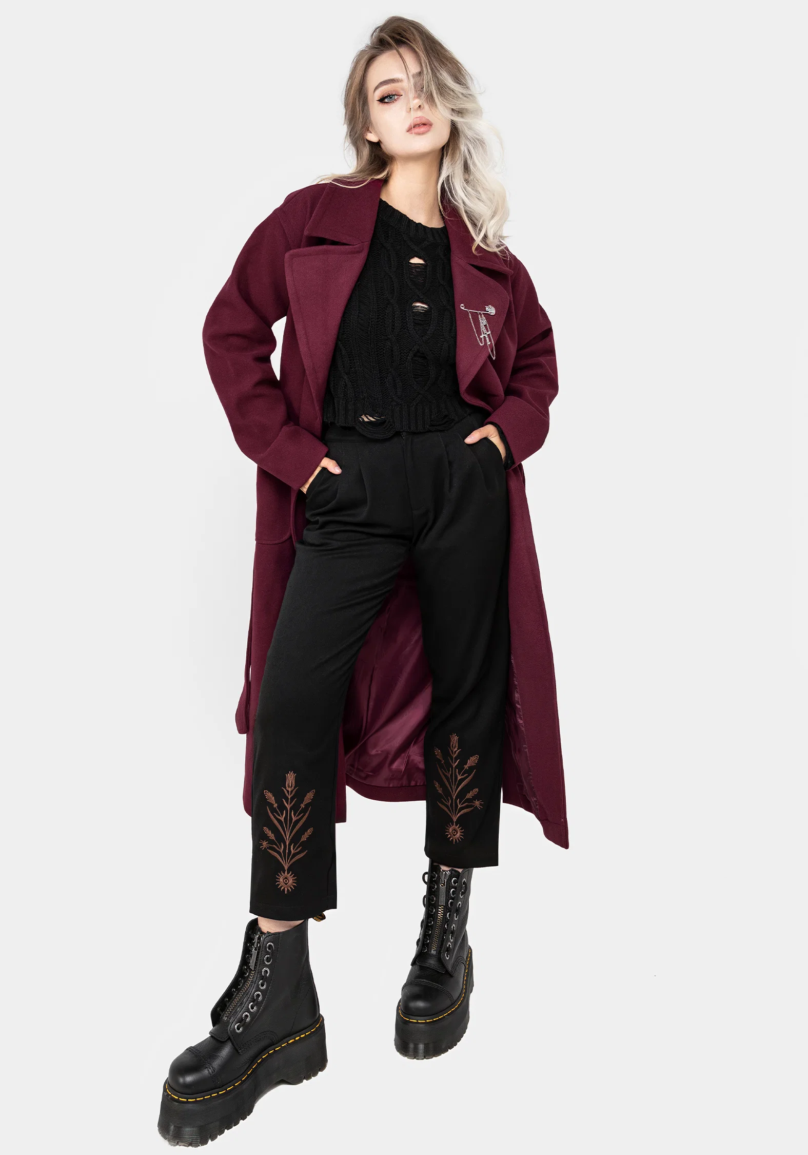 Meltdown Oversized Coat with Brooch - Red - Image 4
