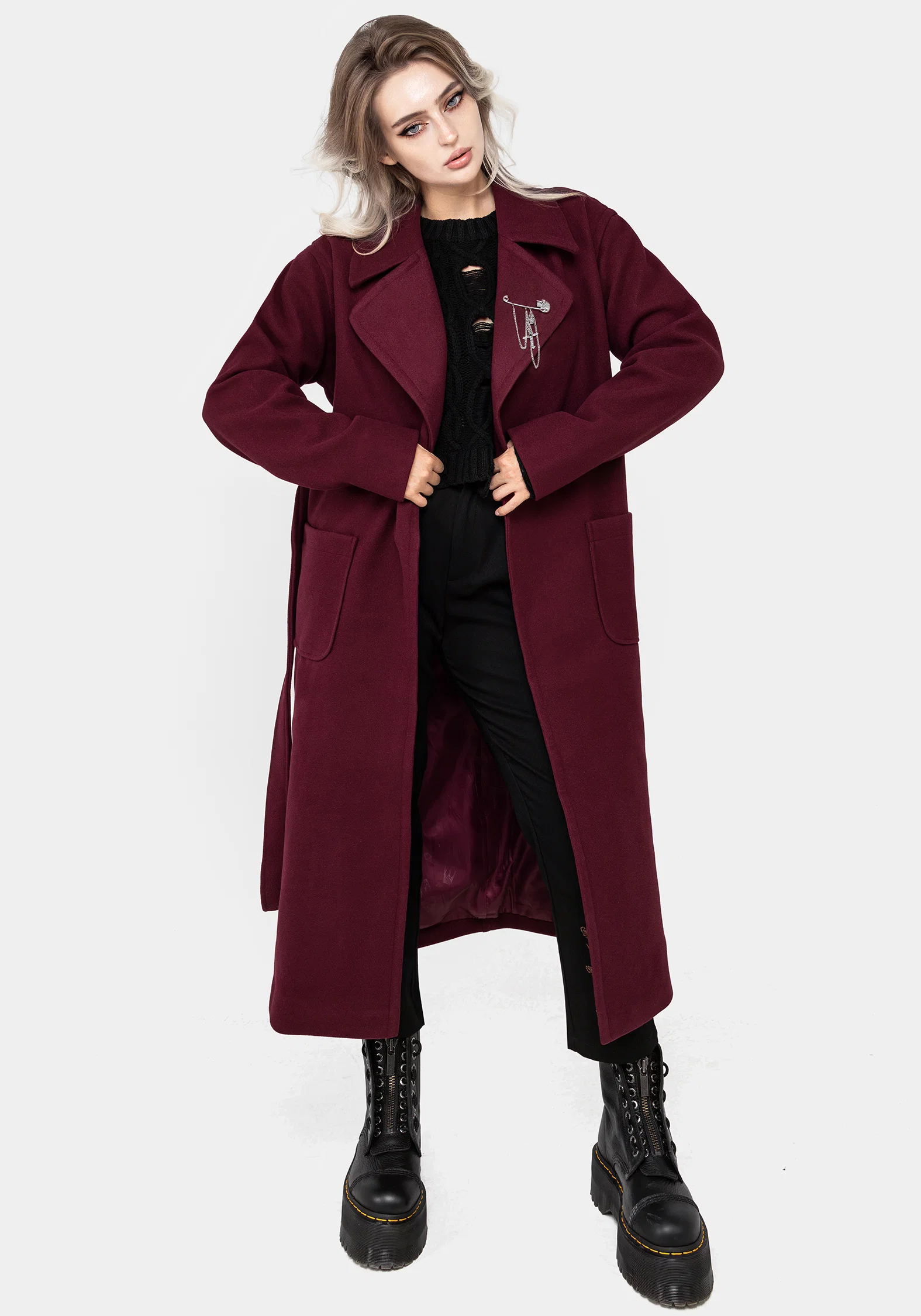 Meltdown Oversized Coat with Brooch - Red - Image 5
