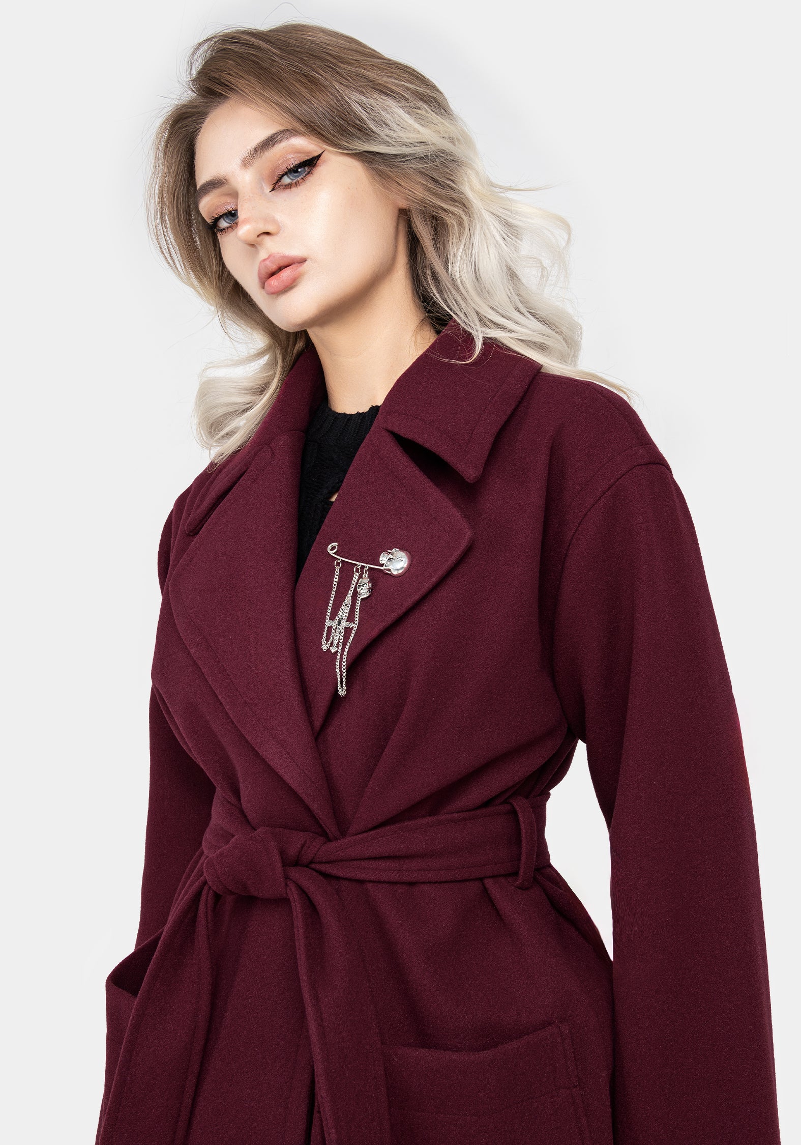 Meltdown Oversized Coat with Brooch - Red - Image 6