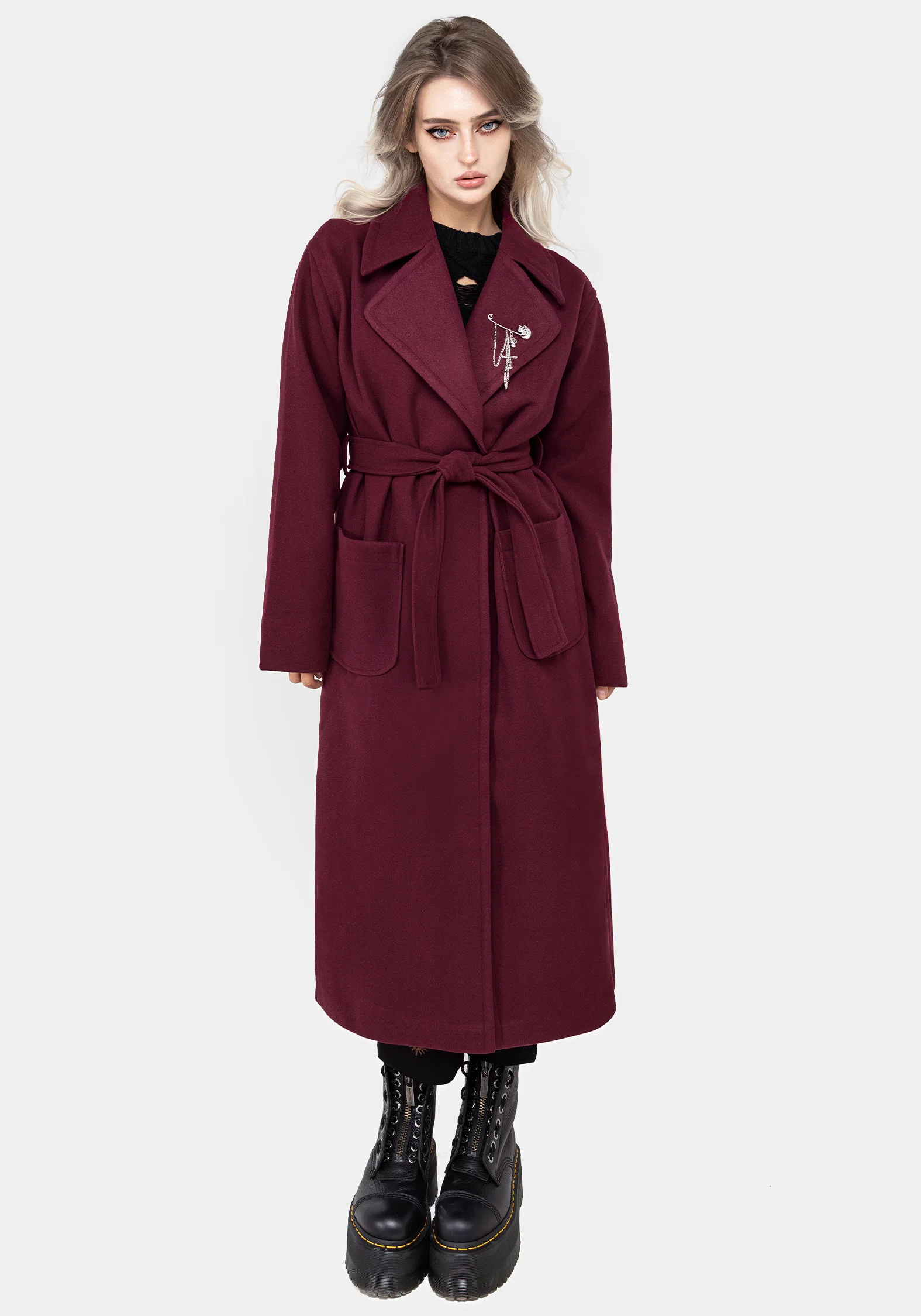Meltdown Oversized Coat with Brooch - Red - Image 7