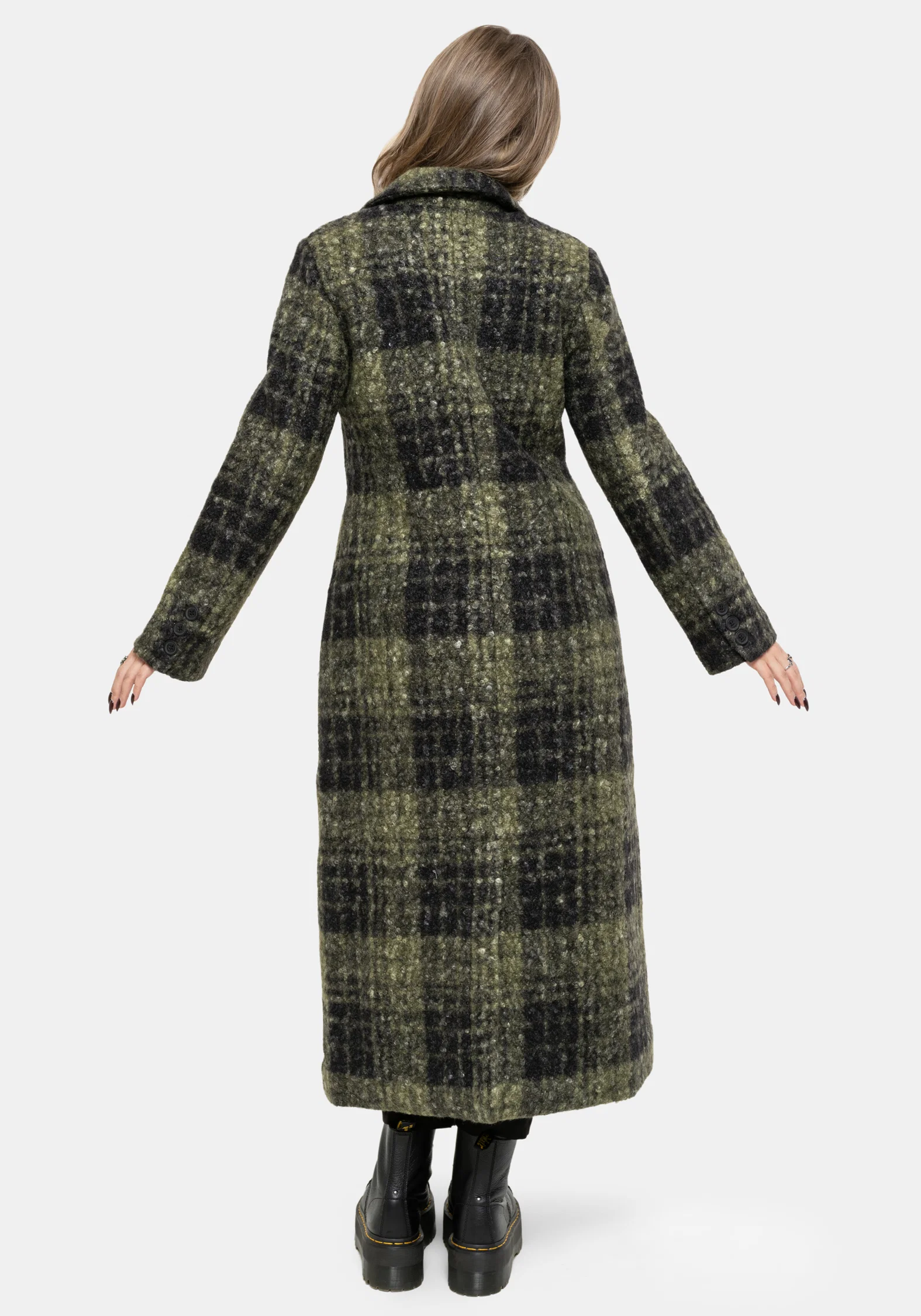 Memory Borg Check Longline Coat - Green - Image 3