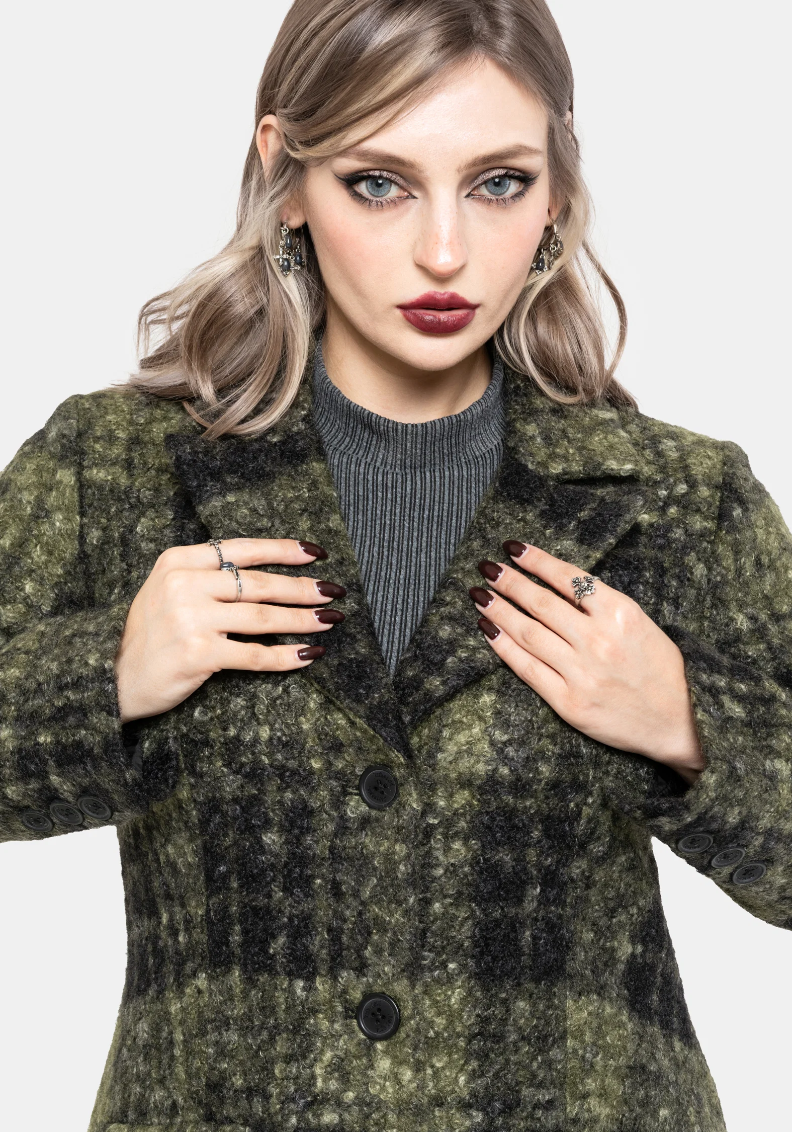 Memory Borg Check Longline Coat - Green - Image 5