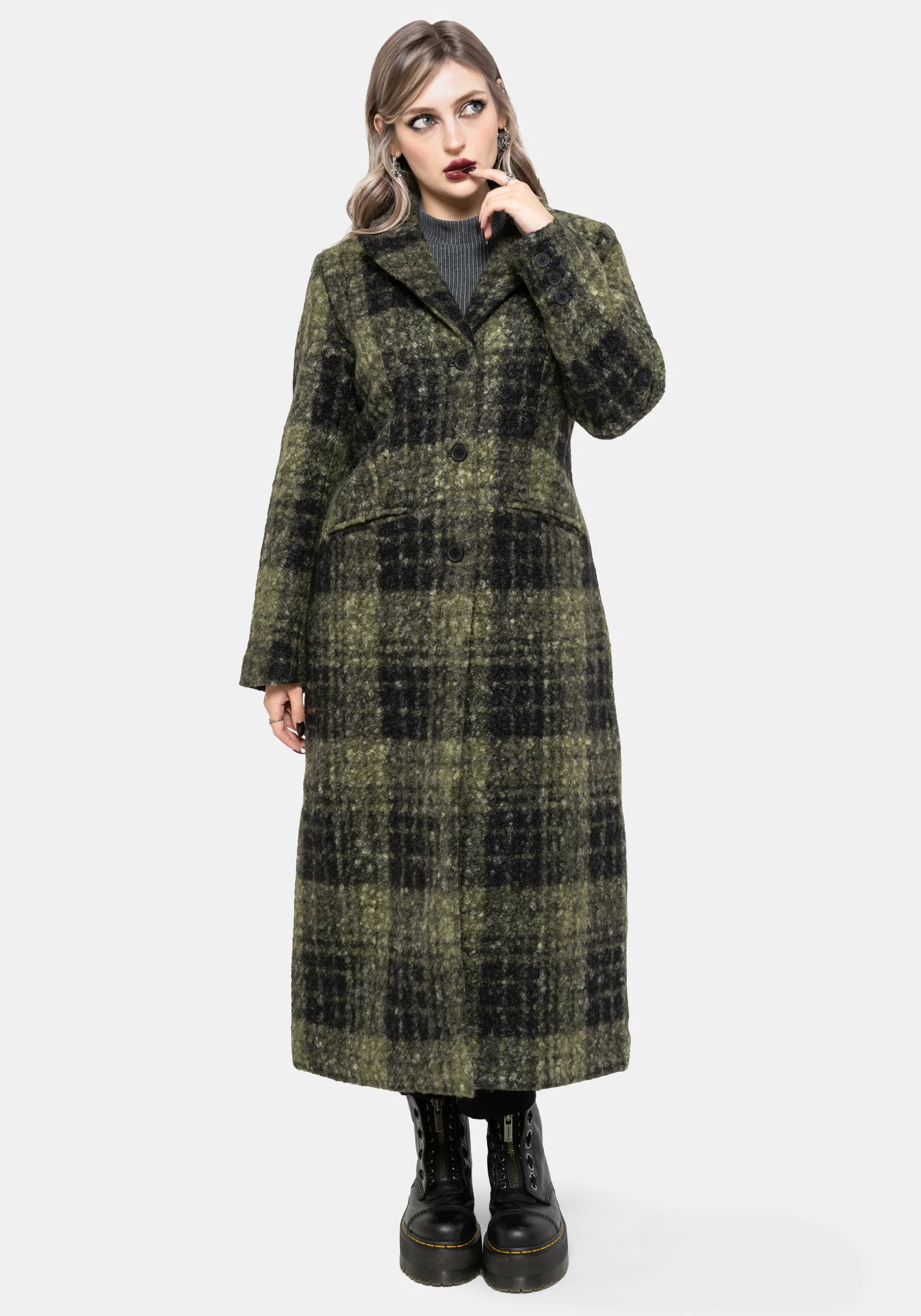 Memory Borg Check Longline Coat - Green - Image 6