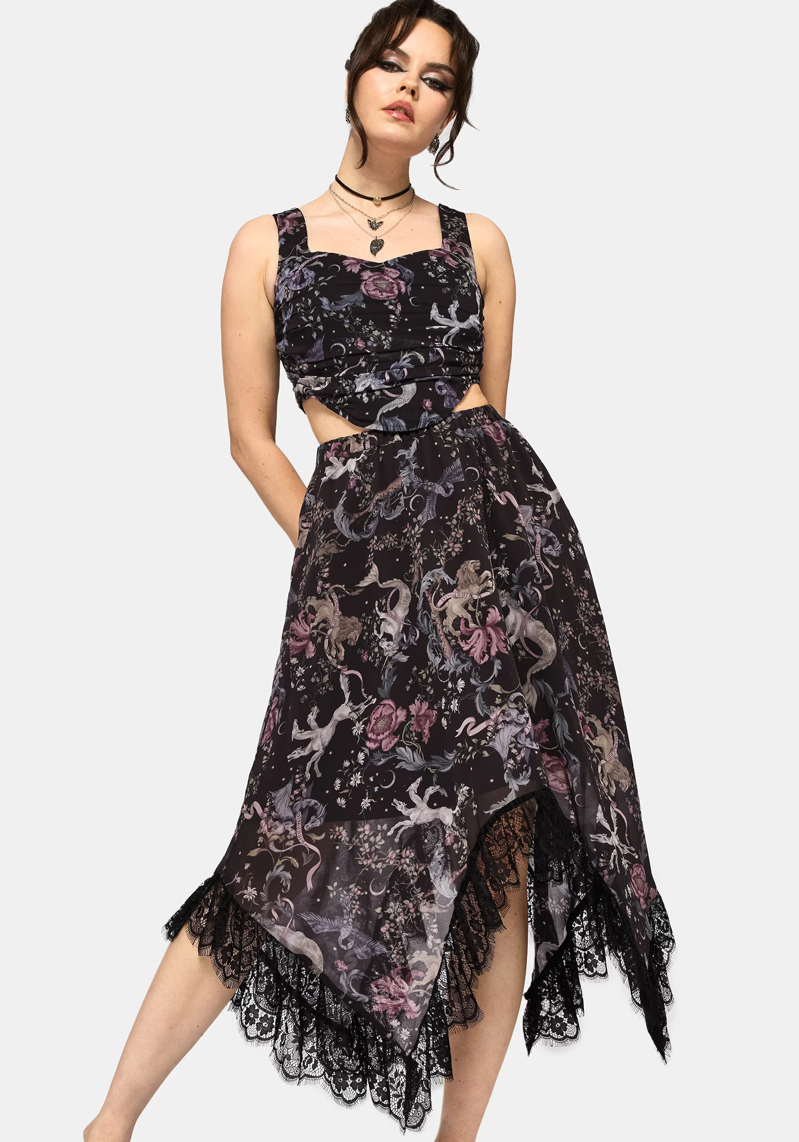 Merunicorn Enchanted Forest Chiffon Print Midi Skirt - Image 4