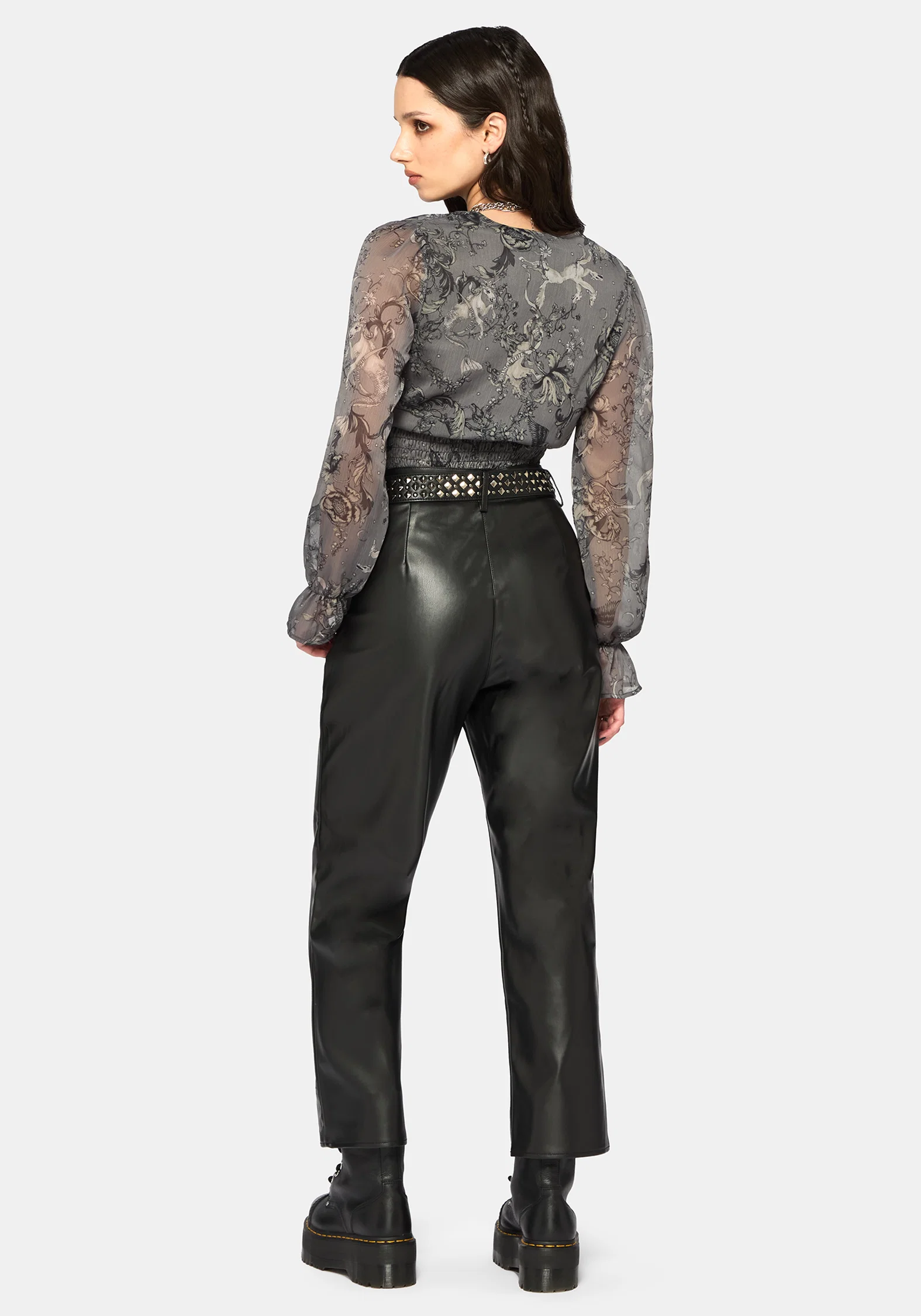 Merunicorn Enchanted Forest Grey Chiffon Wrap Top - Image 3