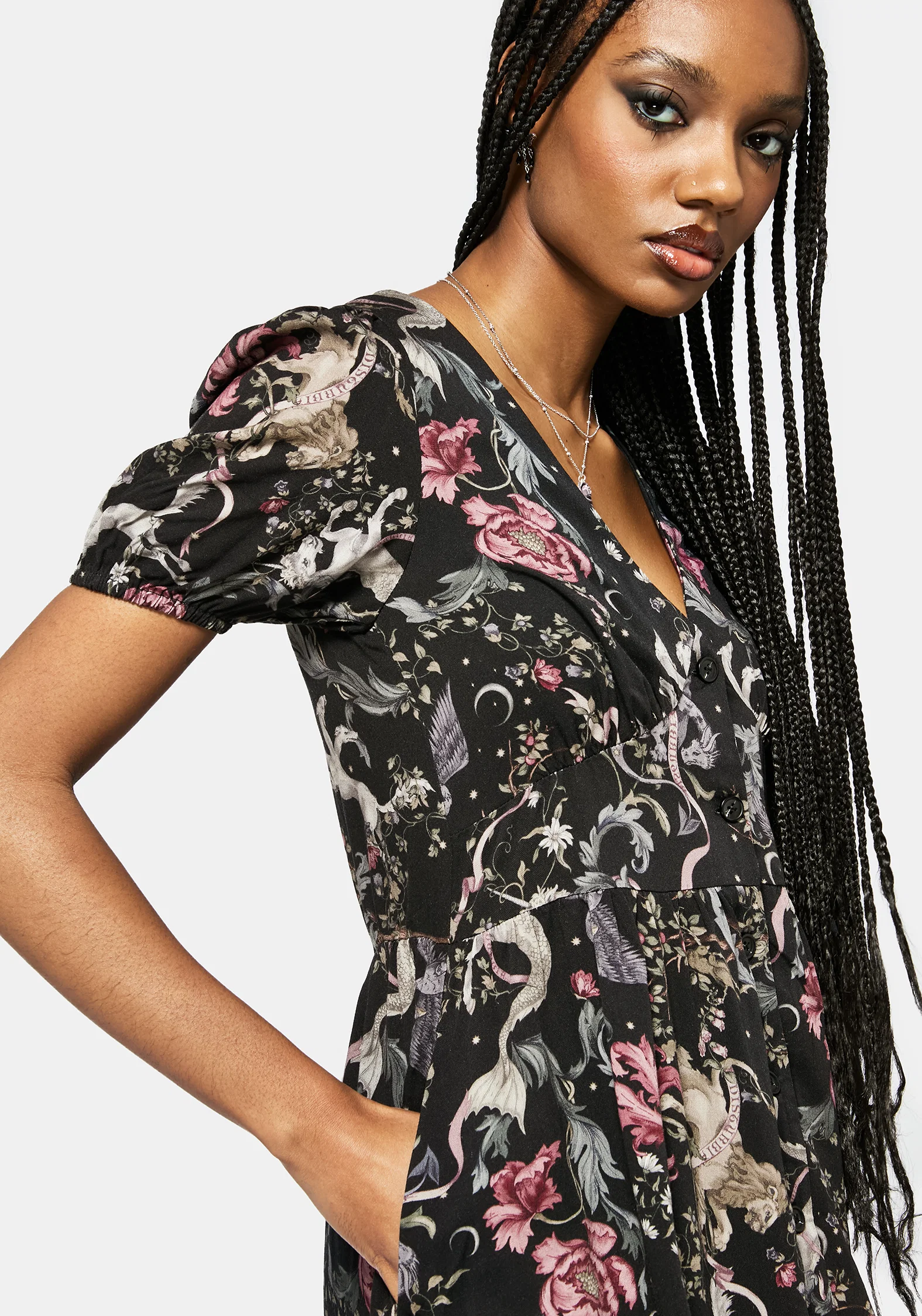 Merunicorn Enchanted Forest Print Button Up Mini Dress - Image 7
