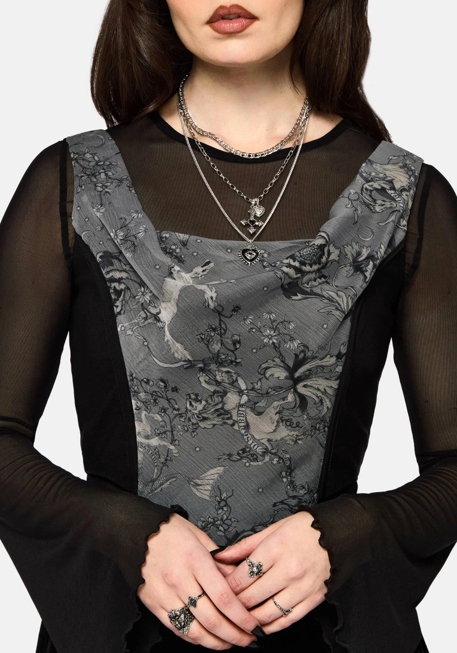 Merunicorn Enchanted Forest Print Chiffon Cowl Corset Top - Image 2