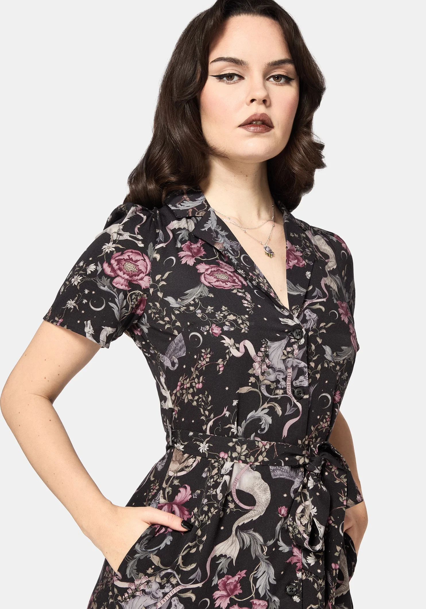 Merunicorn Enchanted Forest Print Midi Shirt Dress - Image 2