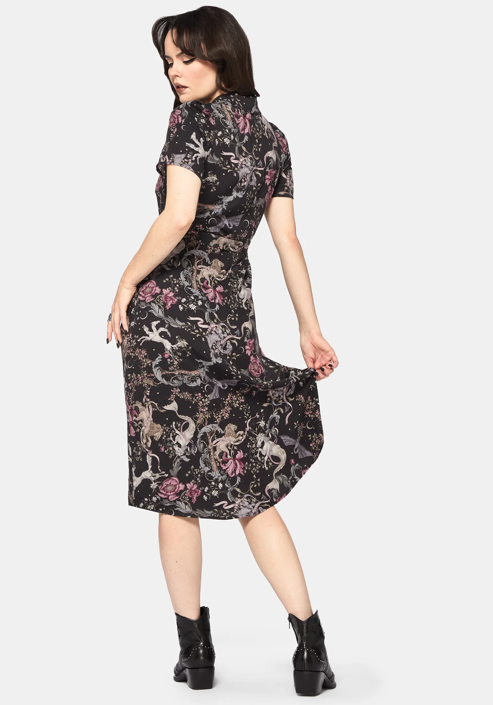 Merunicorn Enchanted Forest Print Midi Shirt Dress - Image 3