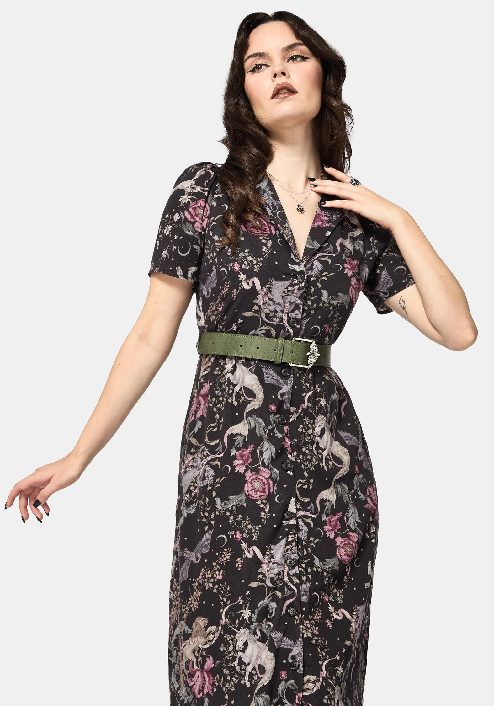 Merunicorn Enchanted Forest Print Midi Shirt Dress - Image 4