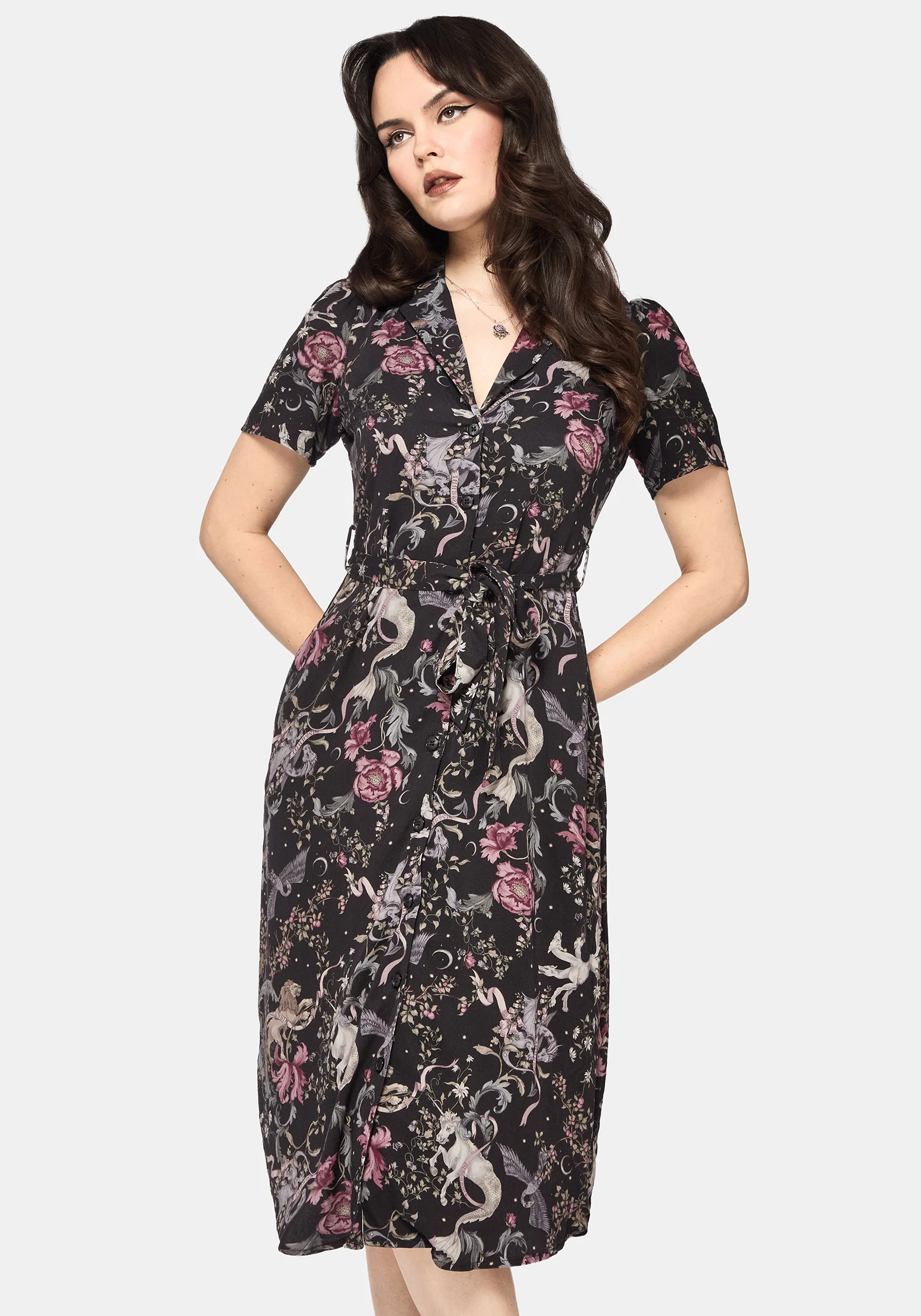 Merunicorn Enchanted Forest Print Midi Shirt Dress - Image 5