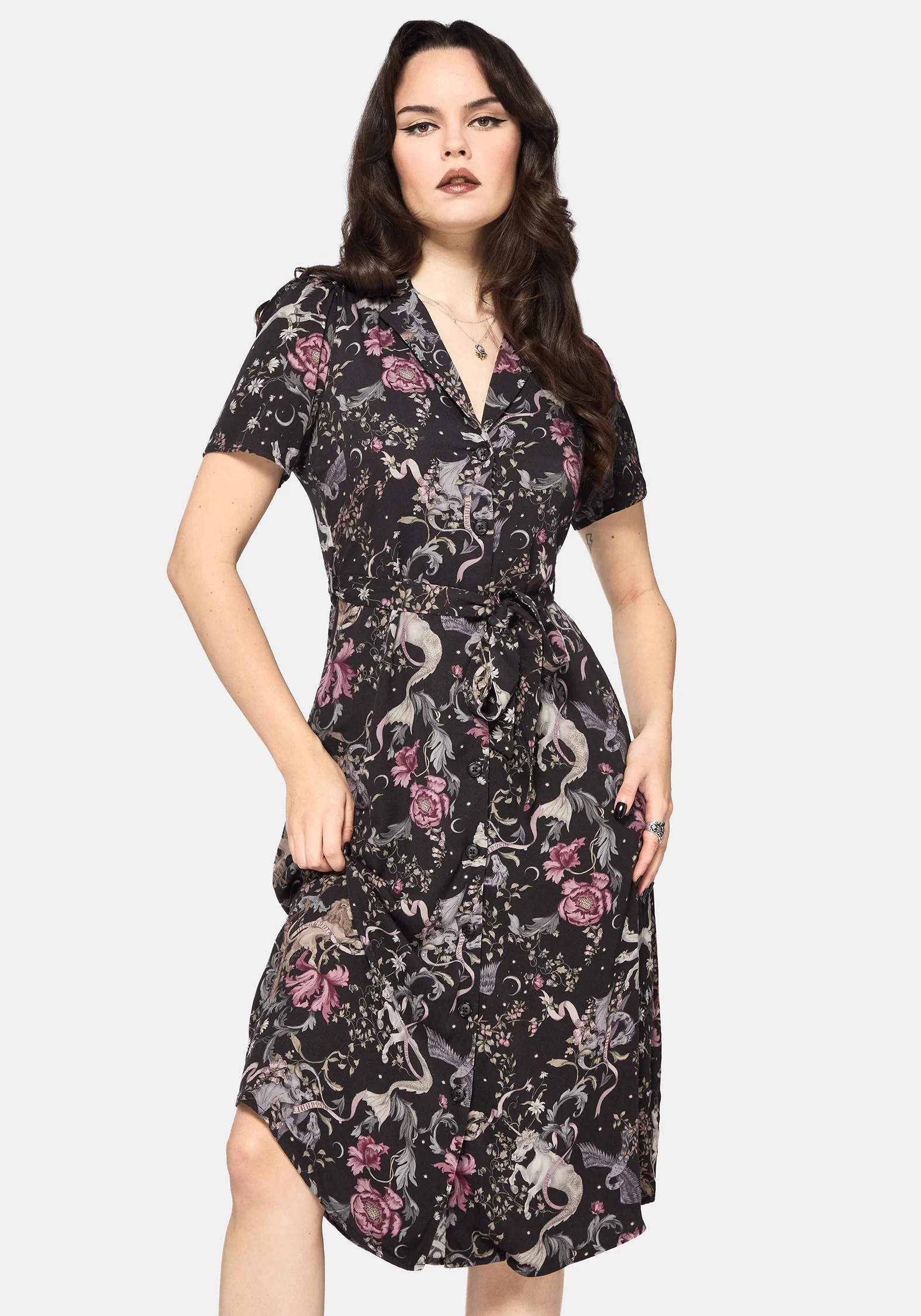 Merunicorn Enchanted Forest Print Midi Shirt Dress - Image 7