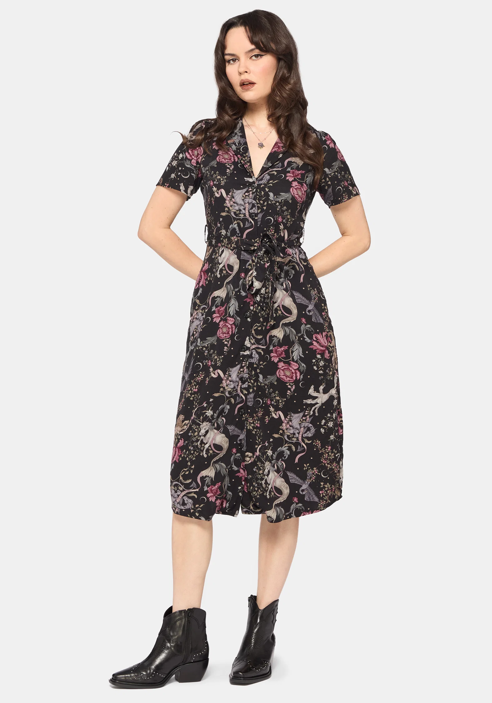 Merunicorn Enchanted Forest Print Midi Shirt Dress - Image 8