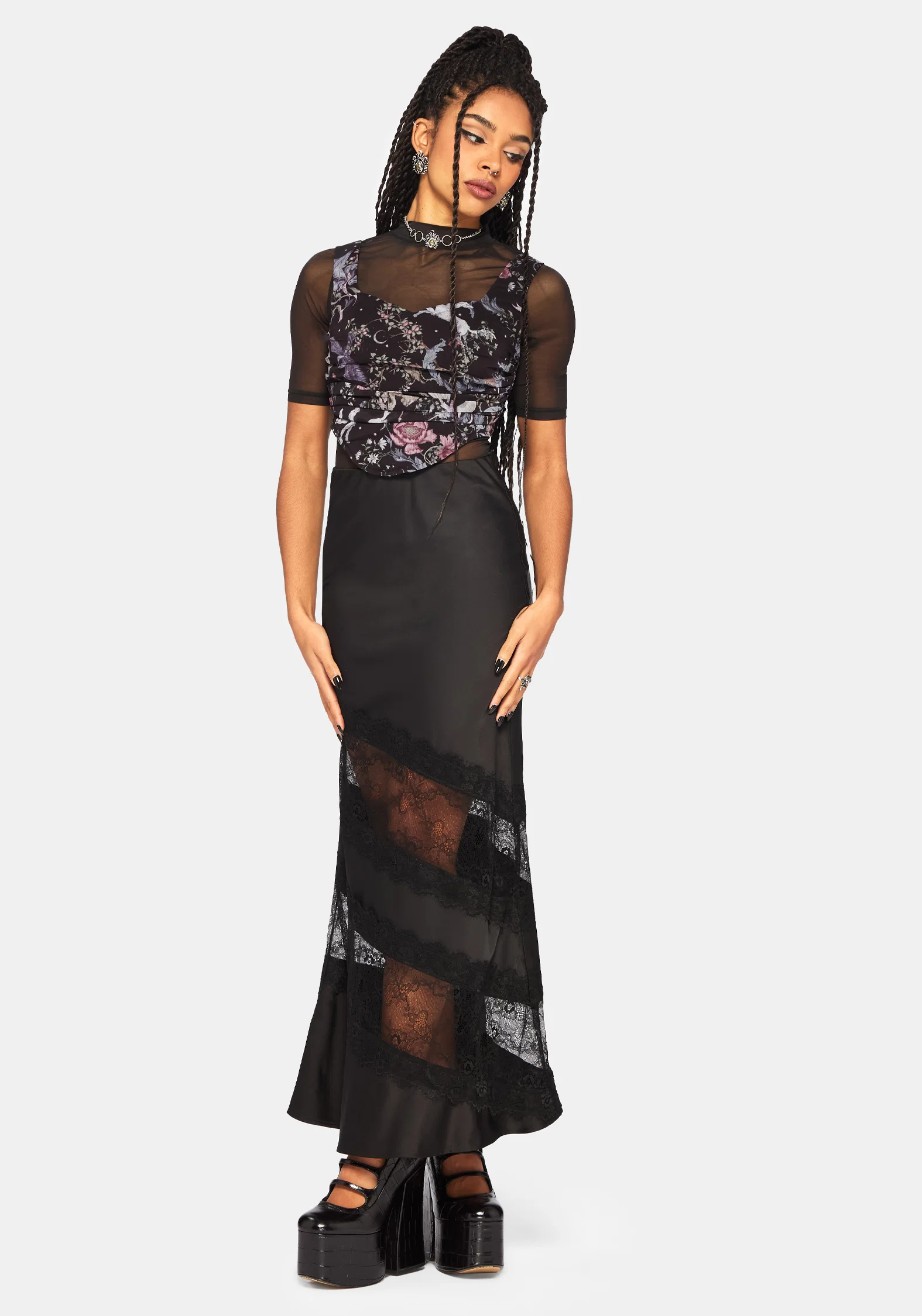 Merunicorn Enchanted Forest Print Ruched Corset Top - Image 6