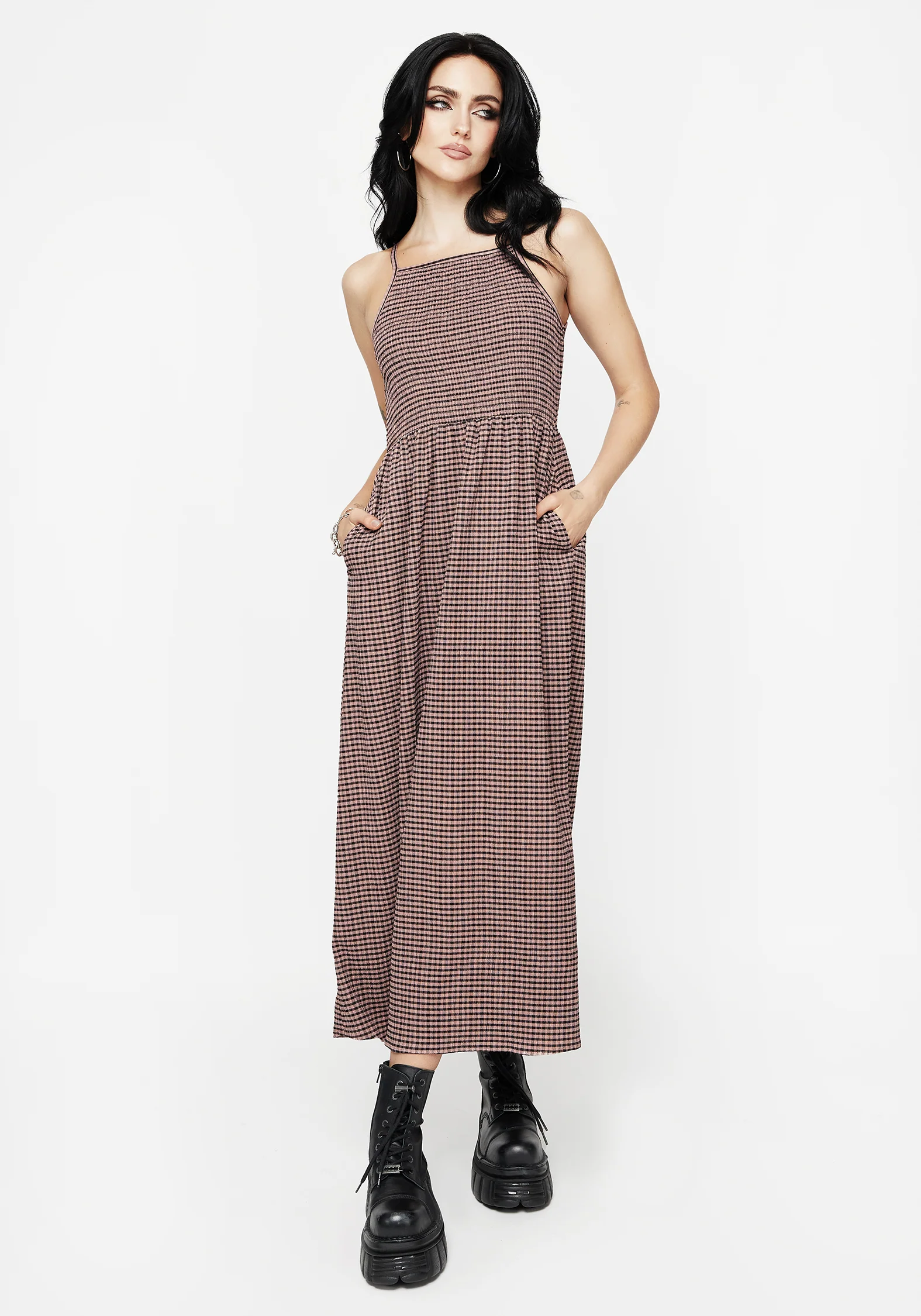 Midora Crinkle Check Racerback Midaxi Dress - Image 6