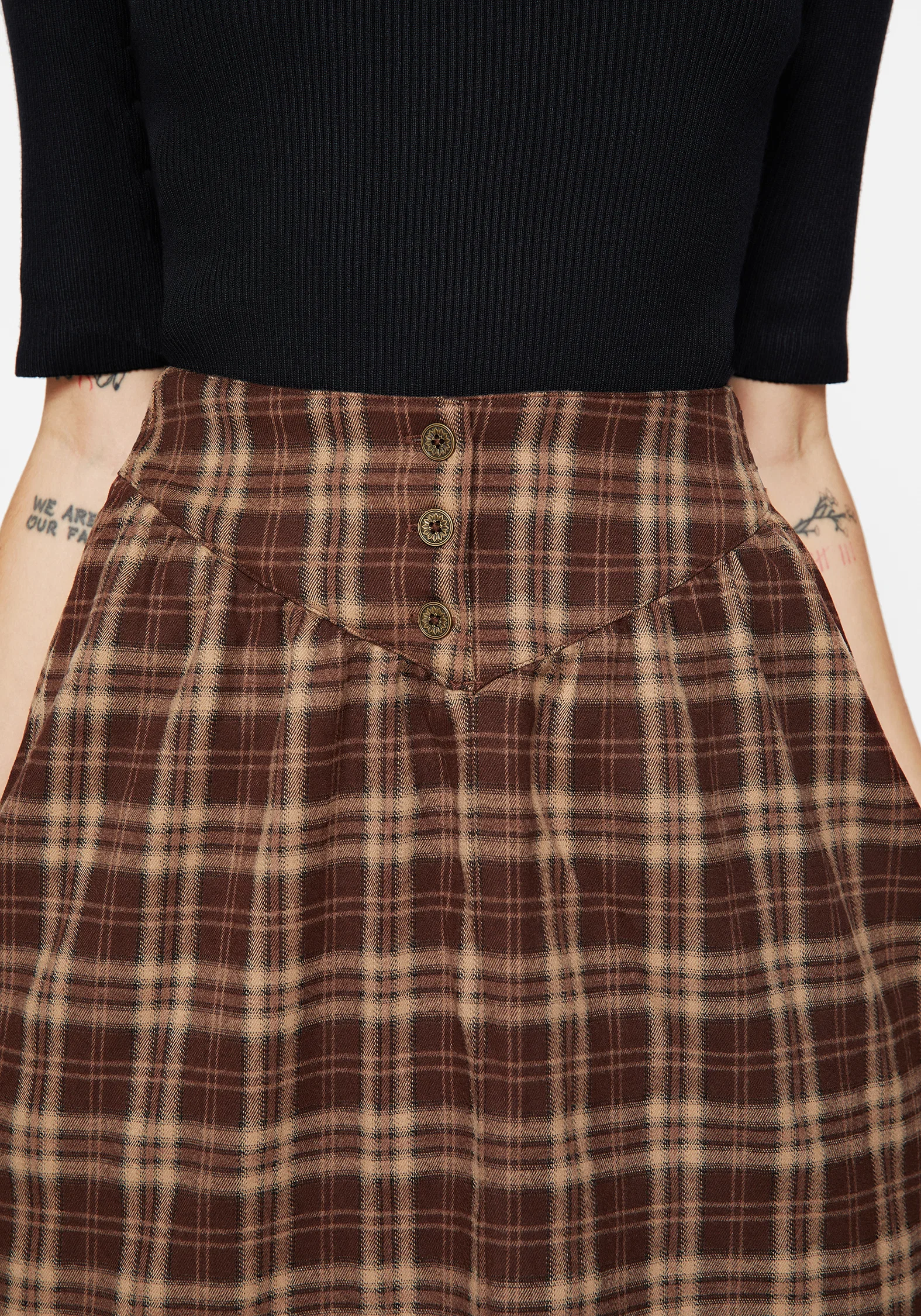Milo Check Button Down Front Split Midi Skirt - Image 2