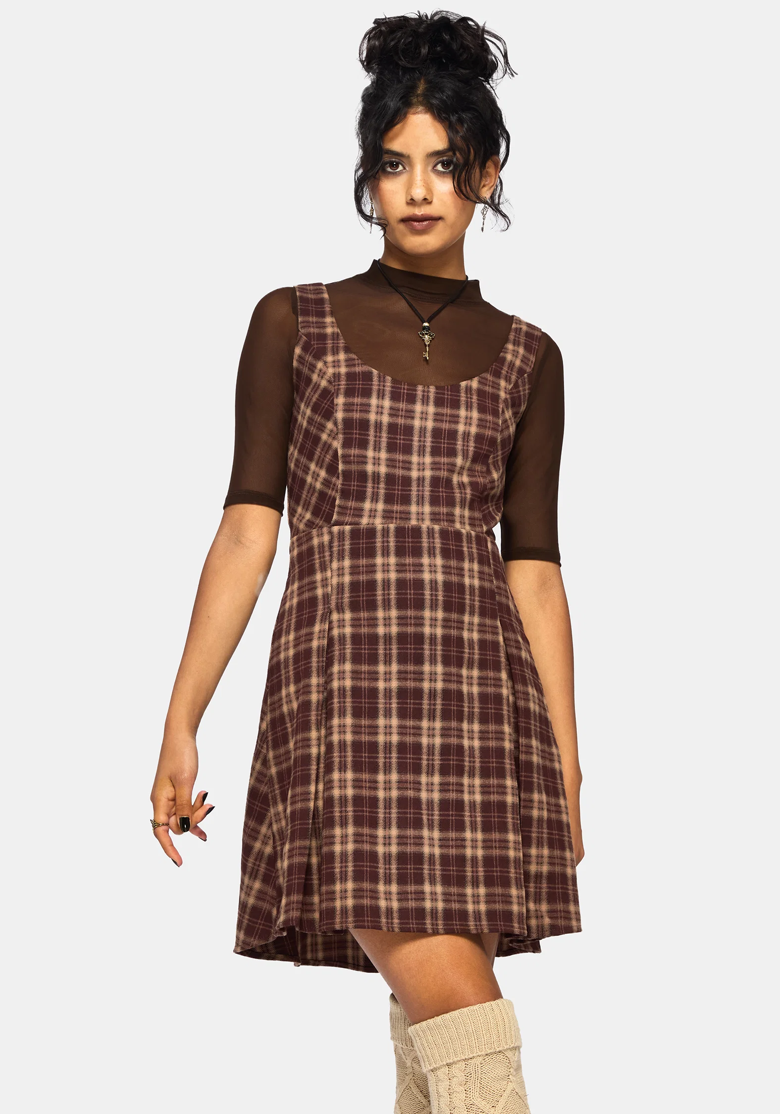 Milo Check Pinafore Mini Dress - Image 4