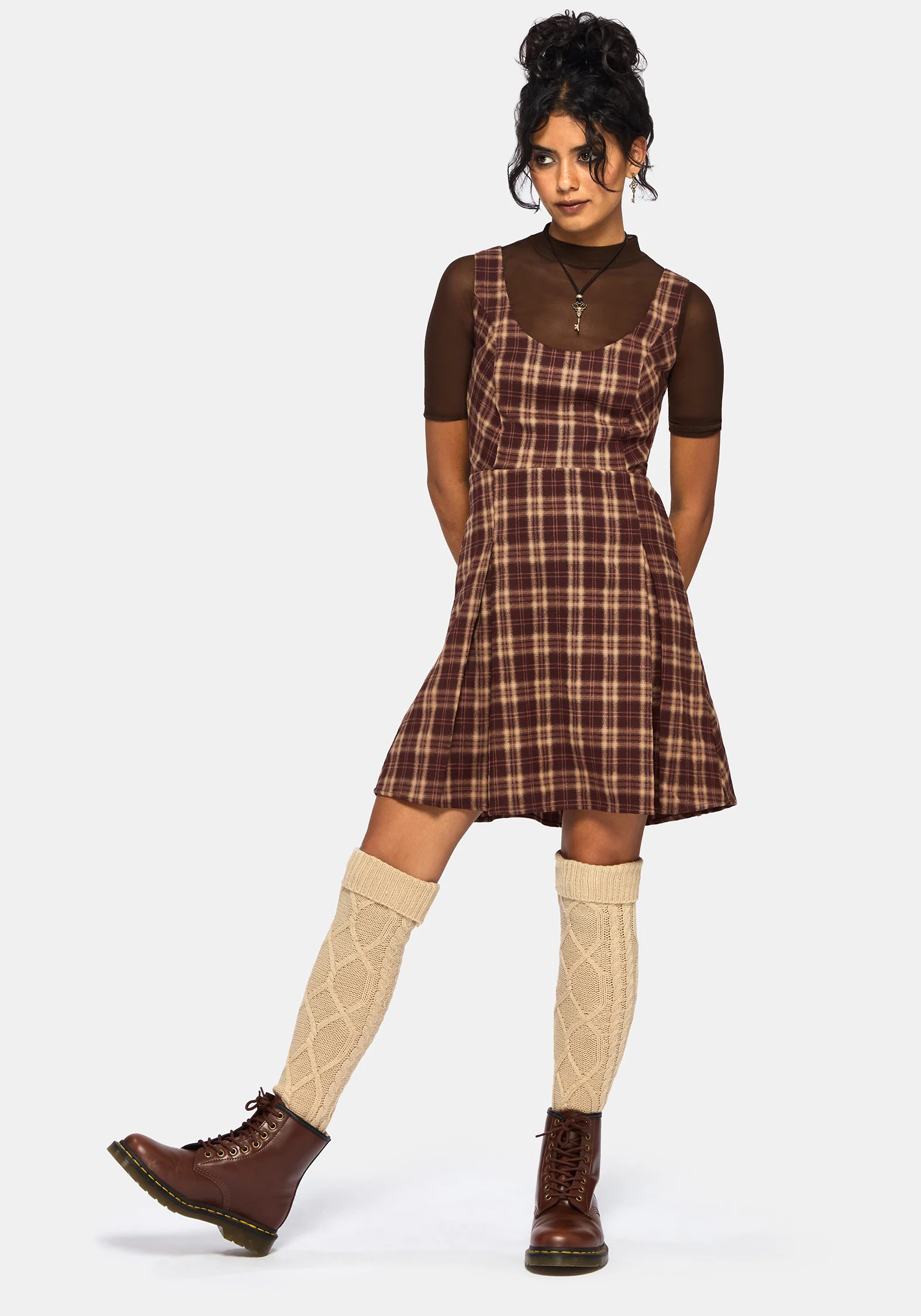 Milo Check Pinafore Mini Dress - Image 7