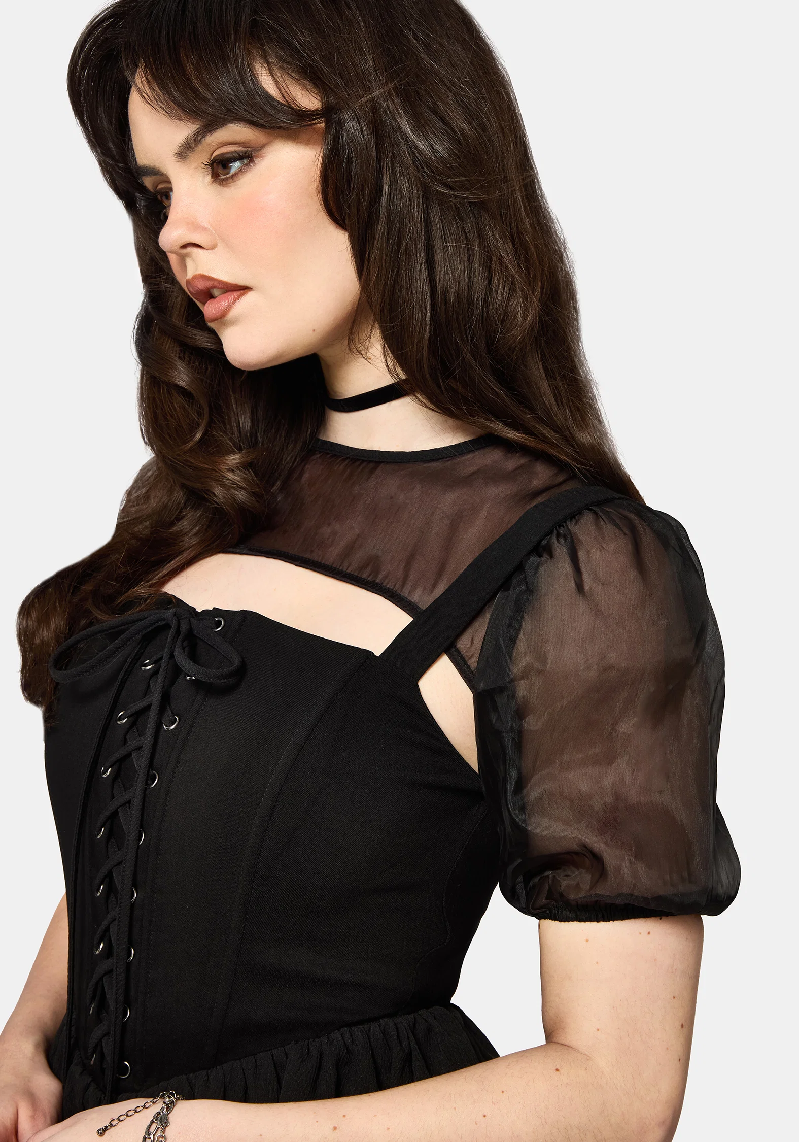 Miranda Puff Sleeve Lace Up Mini Dress - Image 2