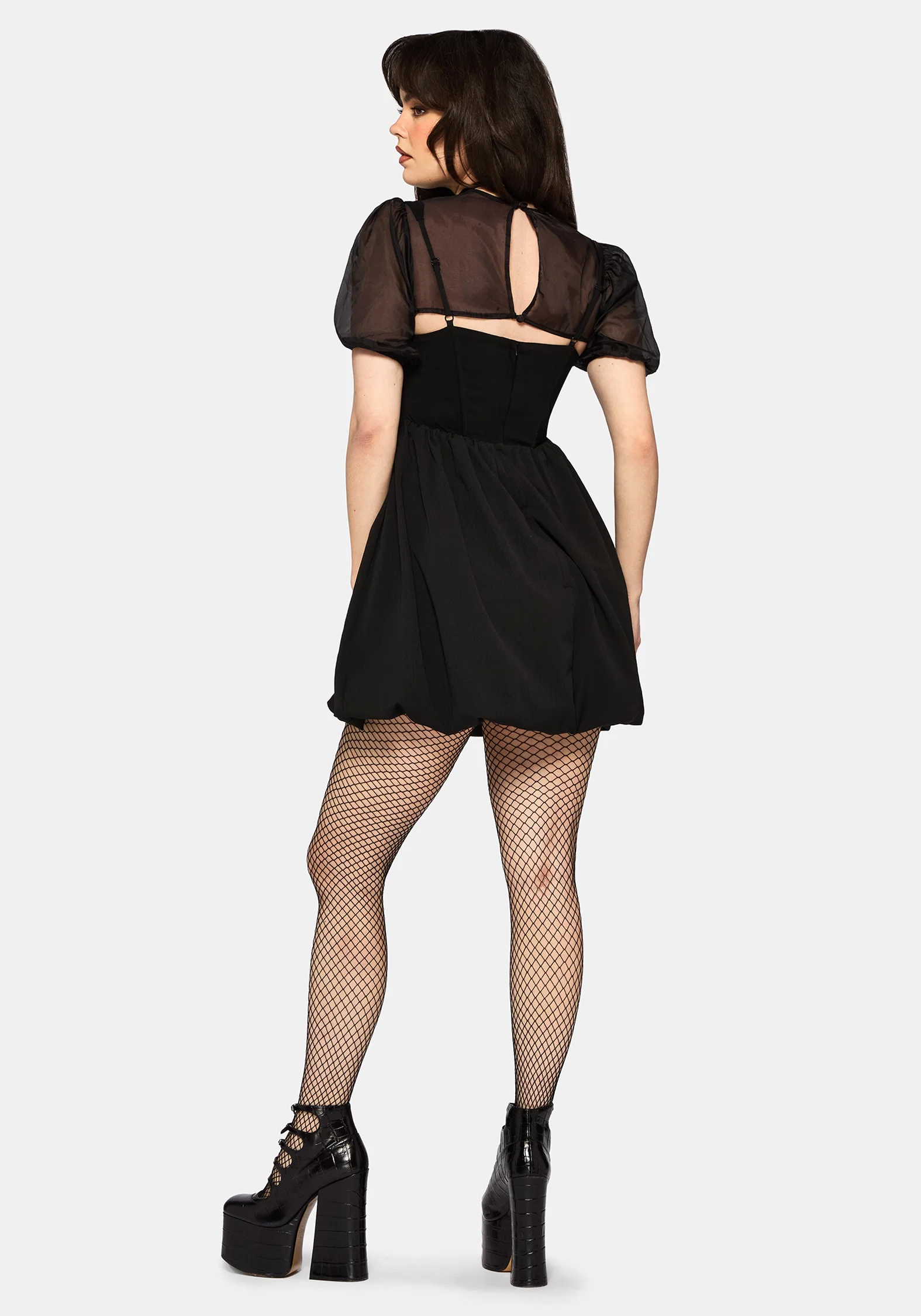 Miranda Puff Sleeve Lace Up Mini Dress - Image 3