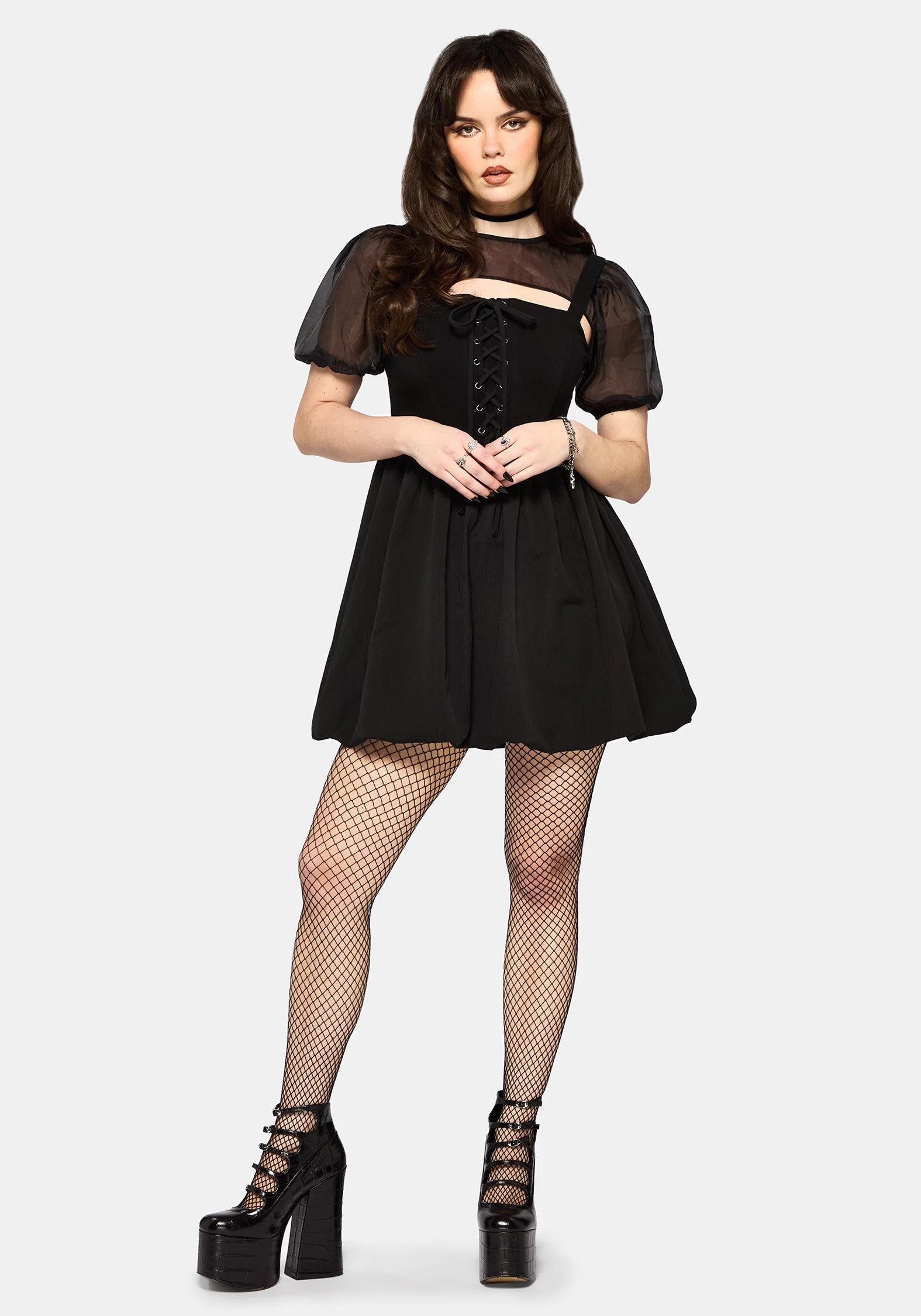 Miranda Puff Sleeve Lace Up Mini Dress - Image 6