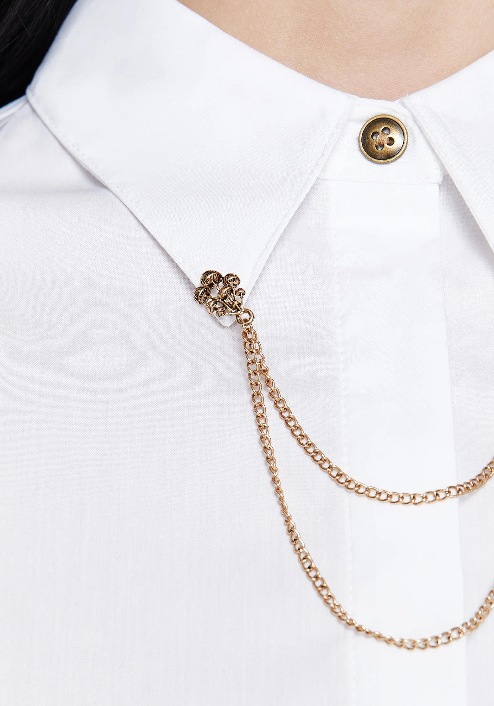 Mire Button Up Puff Sleeve Chain Collared Shirt - Image 2
