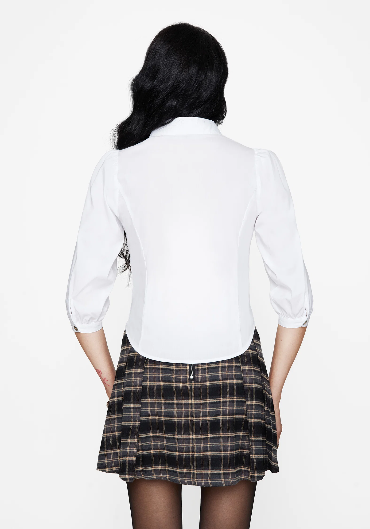 Mire Button Up Puff Sleeve Chain Collared Shirt - Image 3