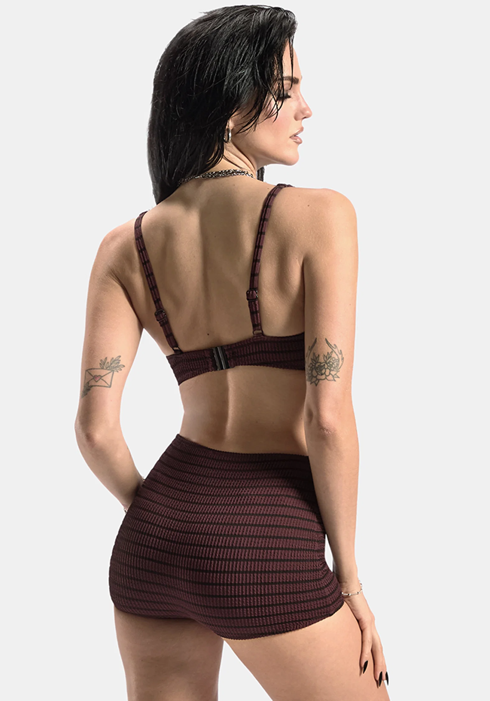 Mire Stripe High Waist Swim Shorts - Burgundy - Image 4