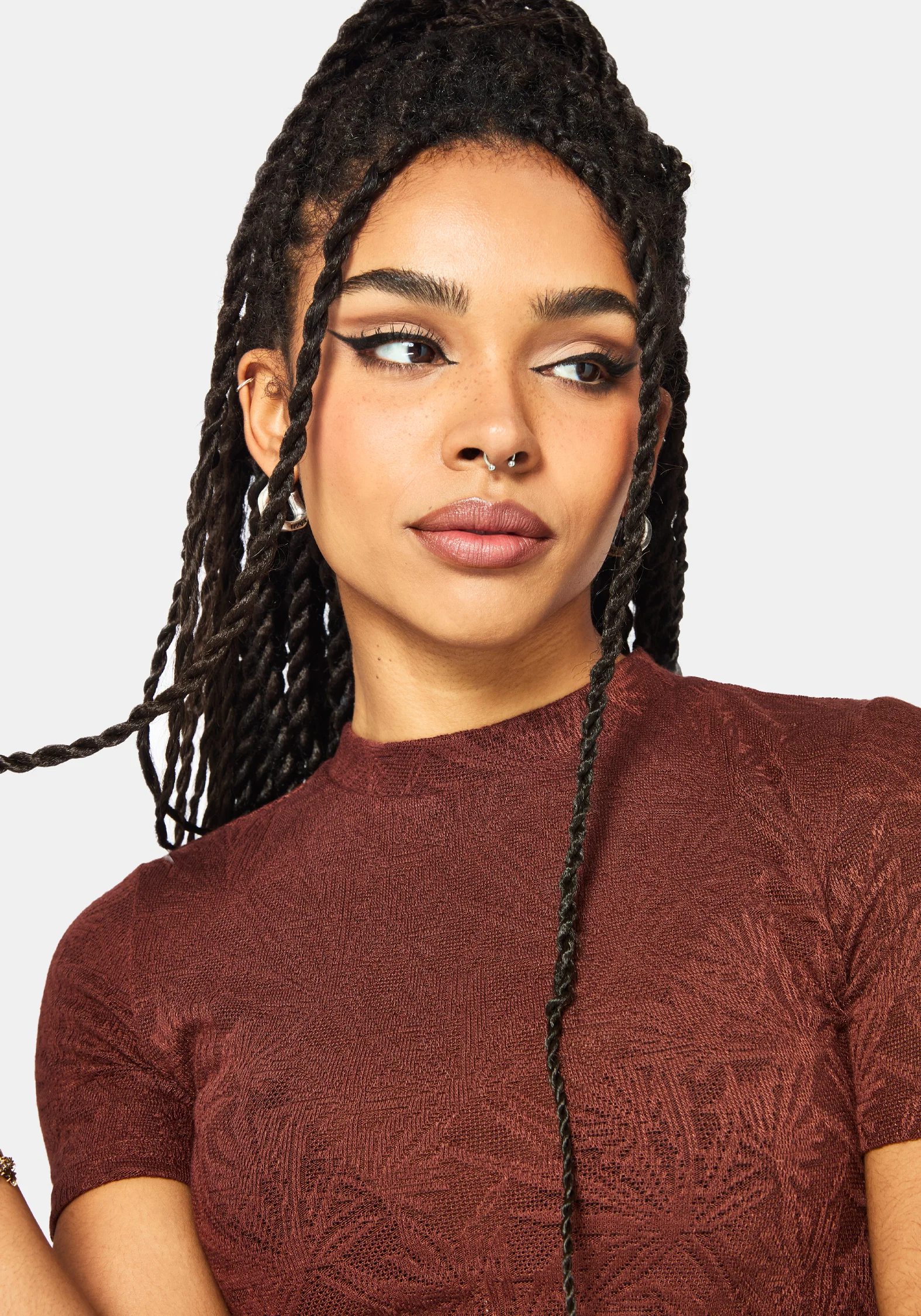 Moiren Brown Knit Short Sleeved Crop Top - Image 2