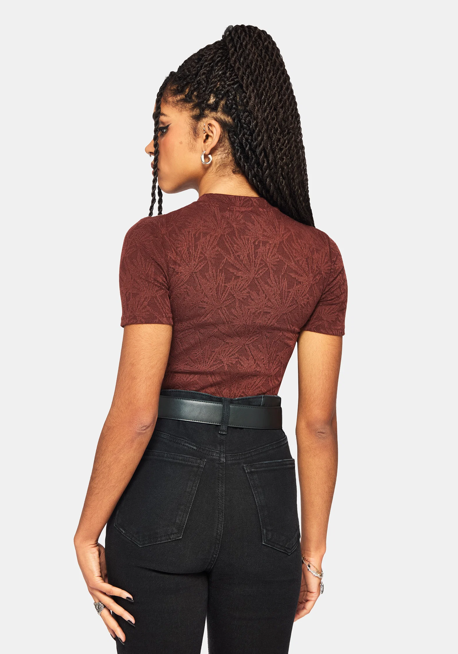 Moiren Brown Knit Short Sleeved Crop Top - Image 3