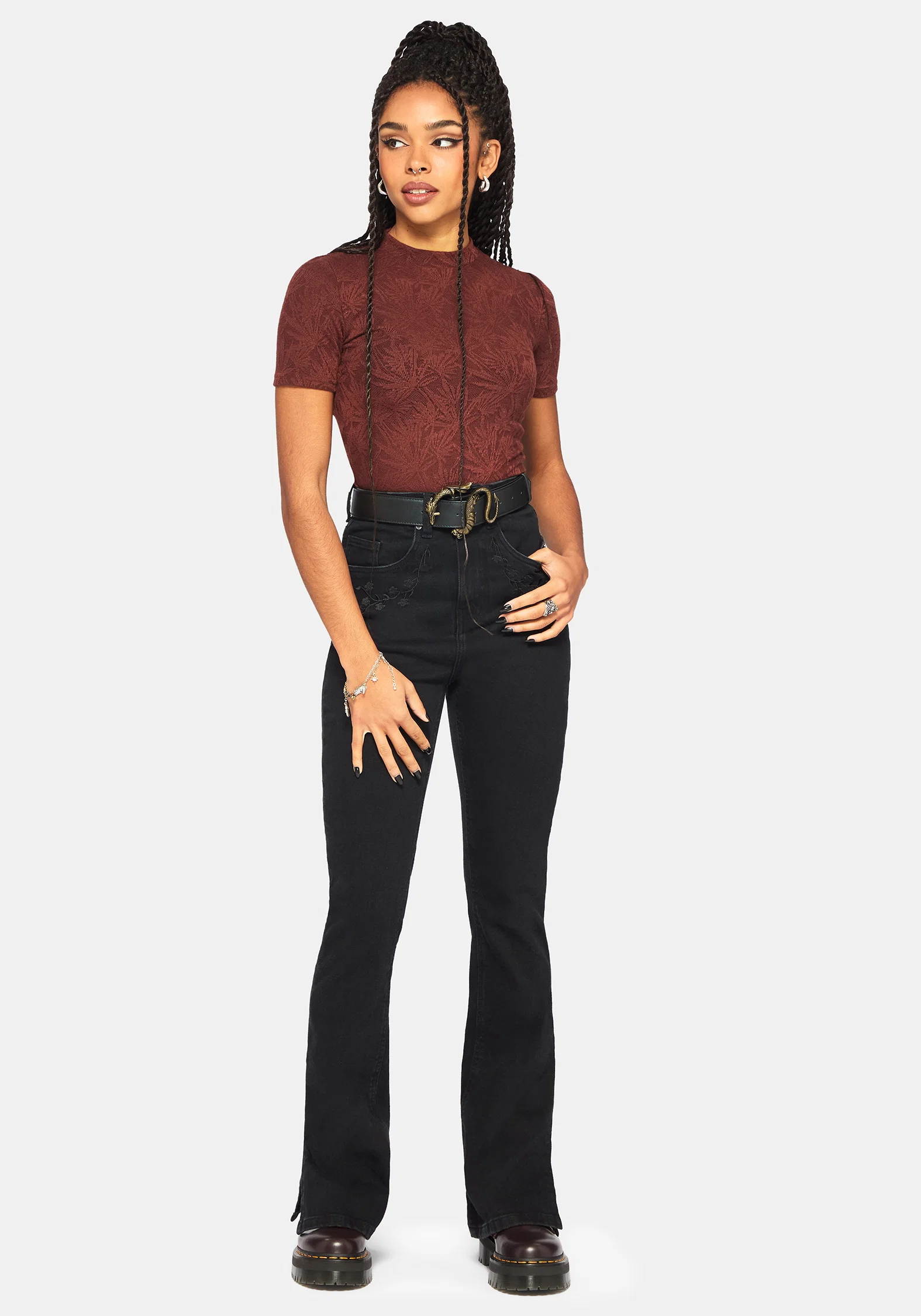 Moiren Brown Knit Short Sleeved Crop Top - Image 6