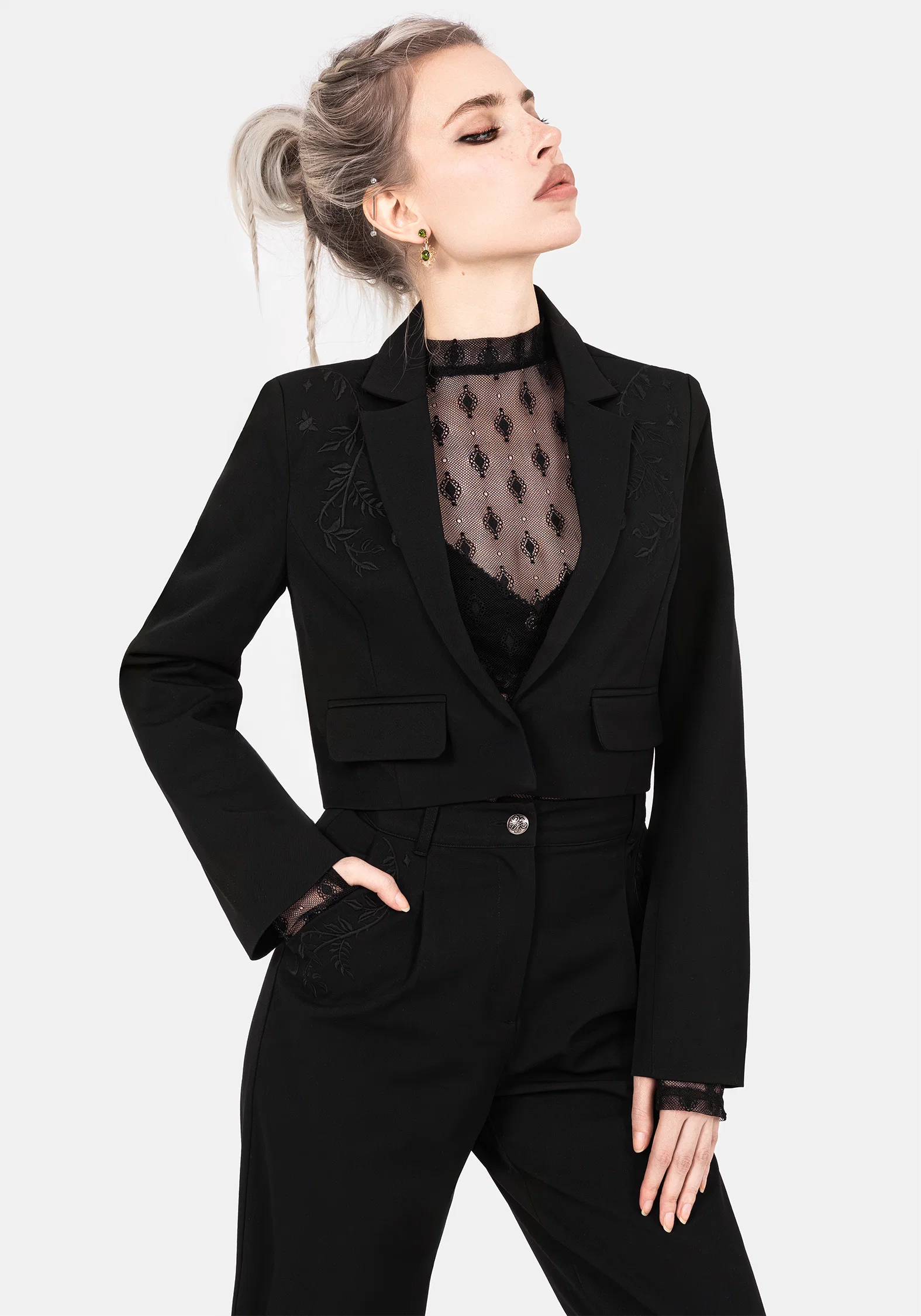 Mona Embroidered Crop Blazer - Image 6