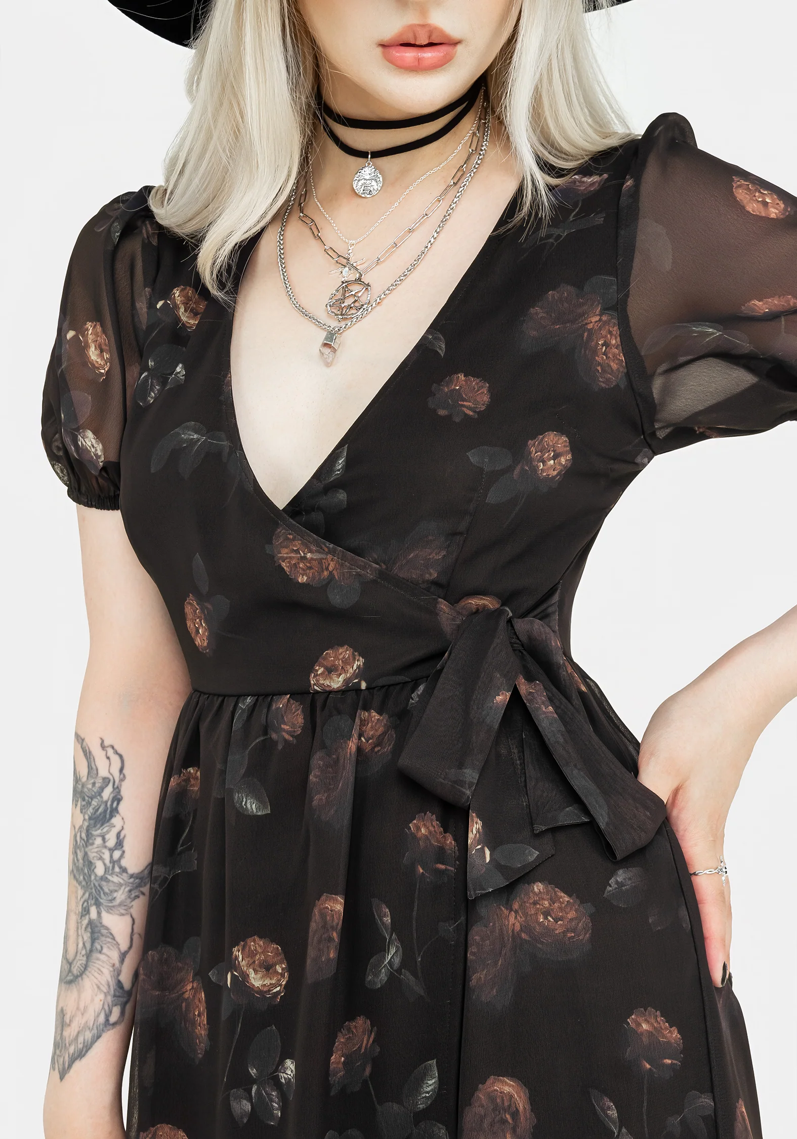 Monica Floral Chiffon Midi Wrap Dress - Image 2
