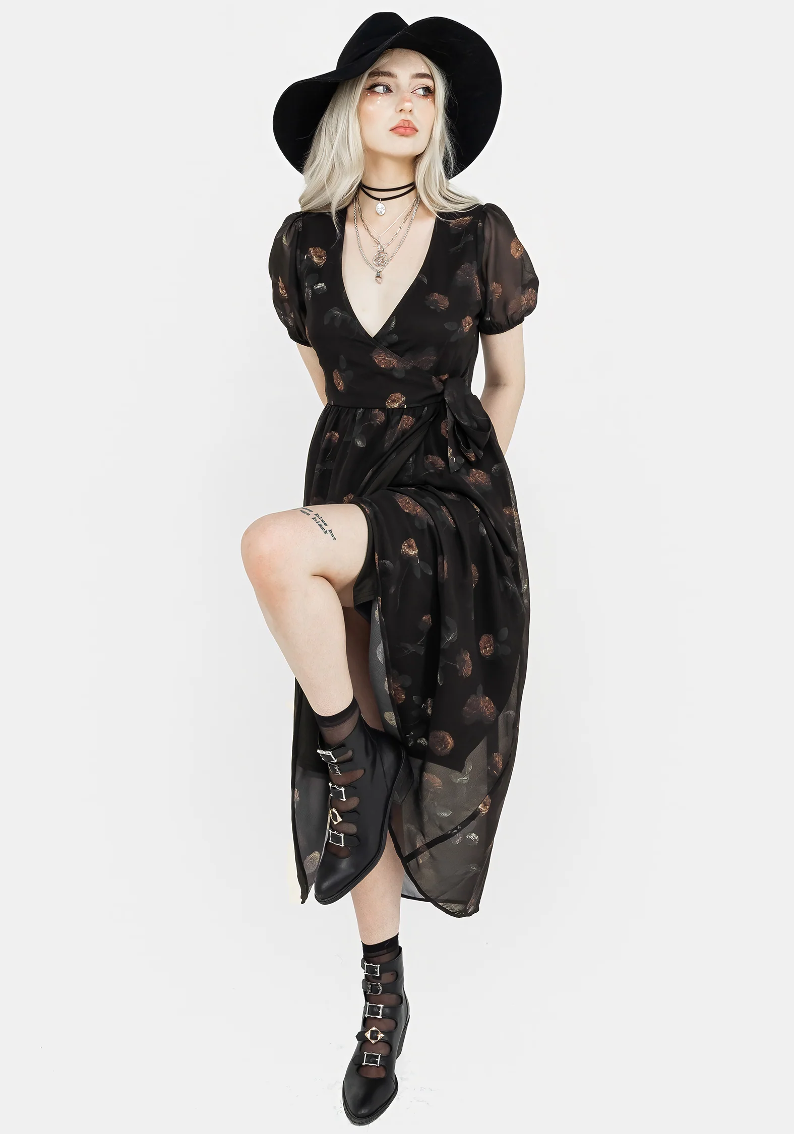 Monica Floral Chiffon Midi Wrap Dress - Image 4