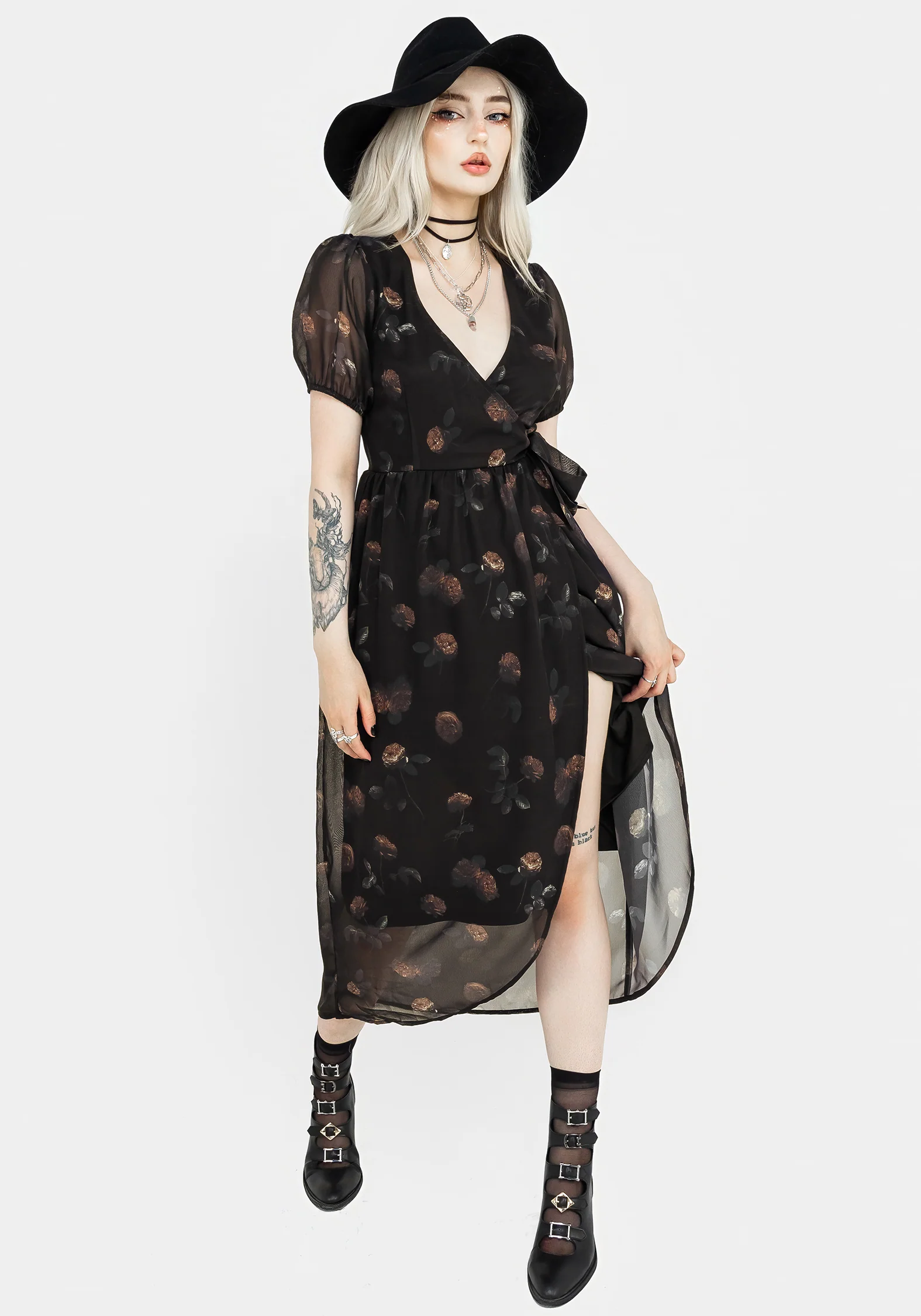 Monica Floral Chiffon Midi Wrap Dress - Image 6