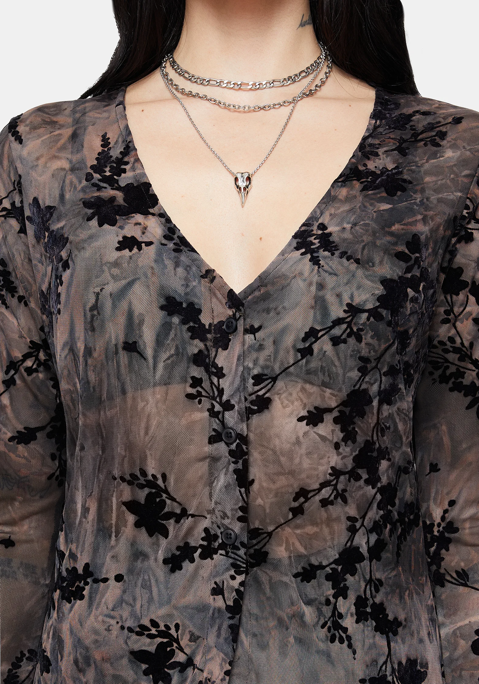 Monroe Flocked Mesh Long Sleeve Midaxi Overdress - Image 2