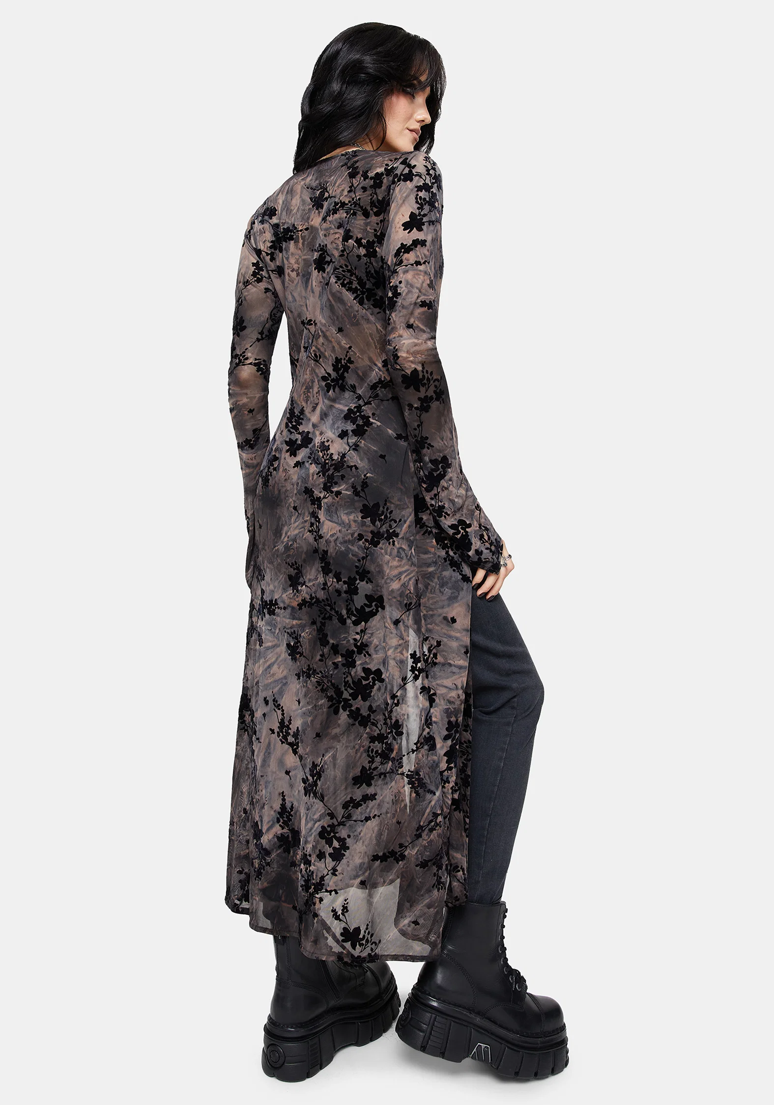 Monroe Flocked Mesh Long Sleeve Midaxi Overdress - Image 3
