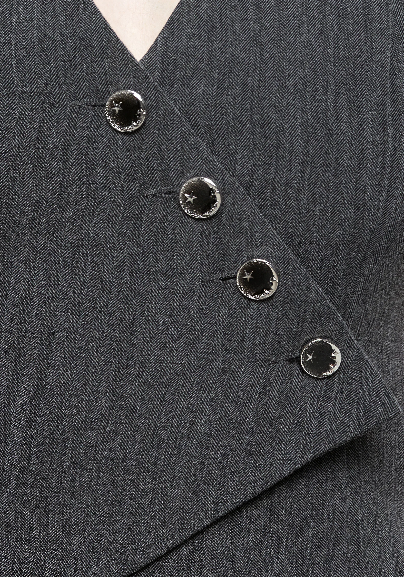 Moonage Herringbone Asymmetric Waistcoat - Grey - Image 2