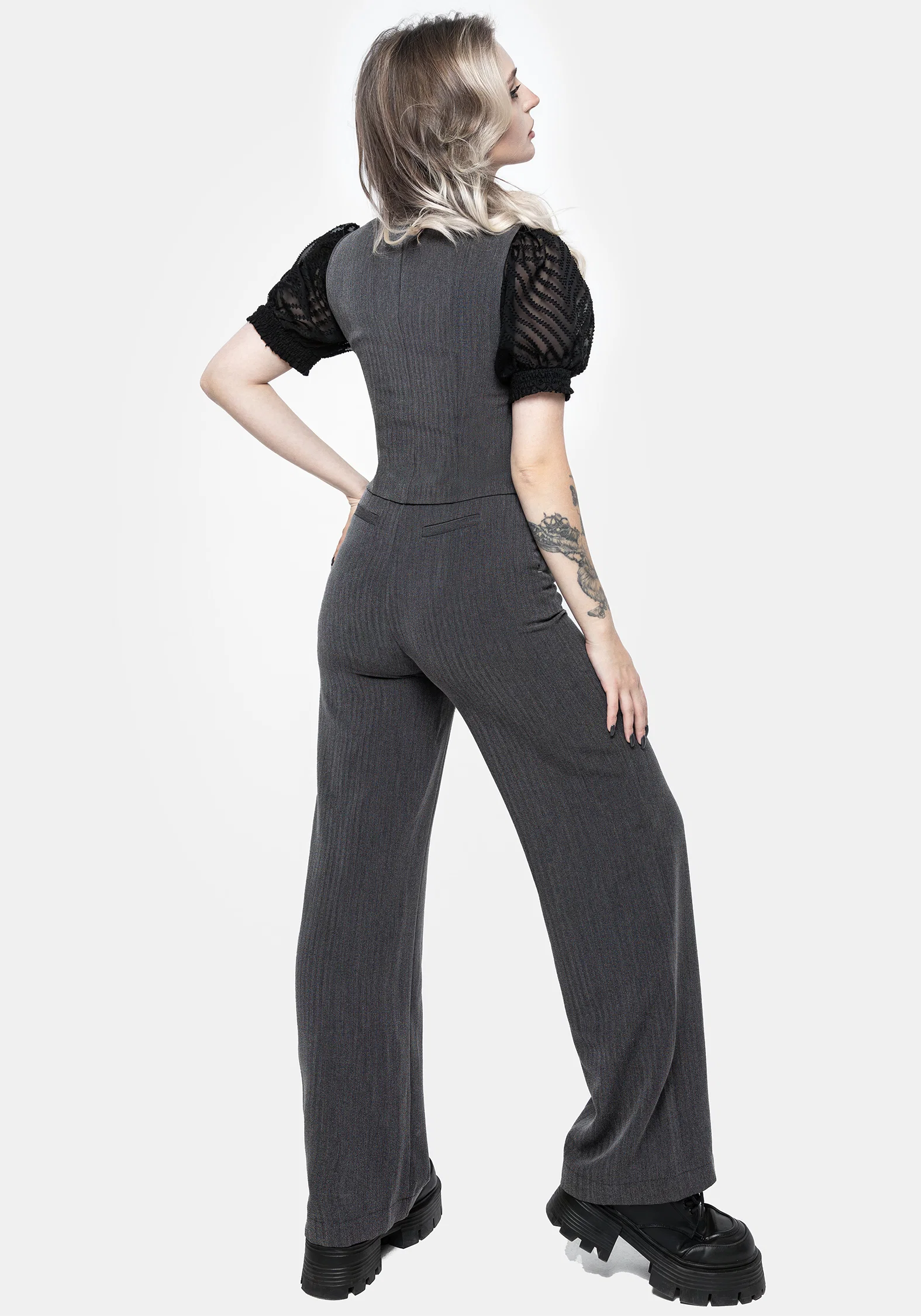 Moonage Herringbone Asymmetric Waistcoat - Grey - Image 3