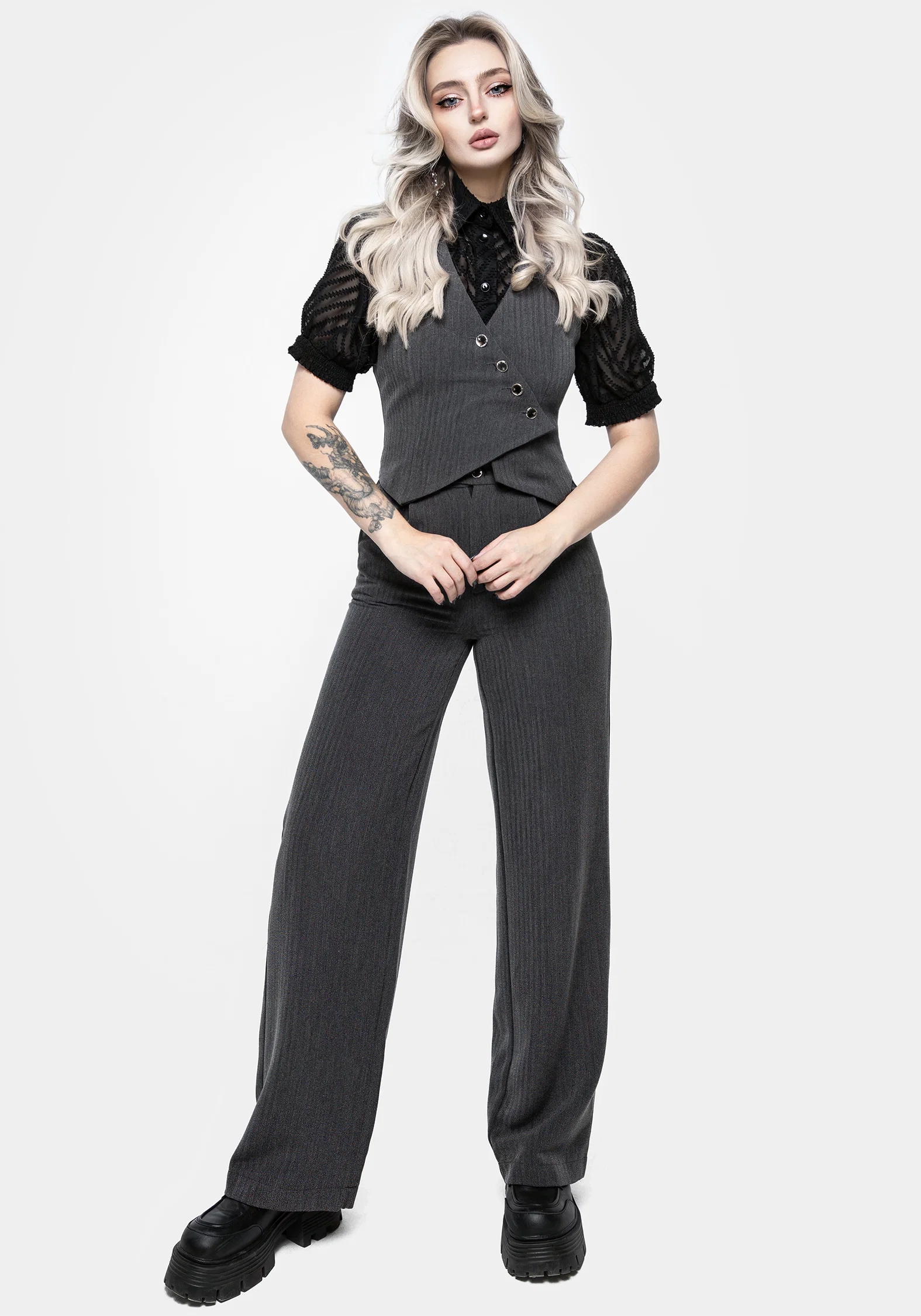 Moonage Herringbone Asymmetric Waistcoat - Grey - Image 6