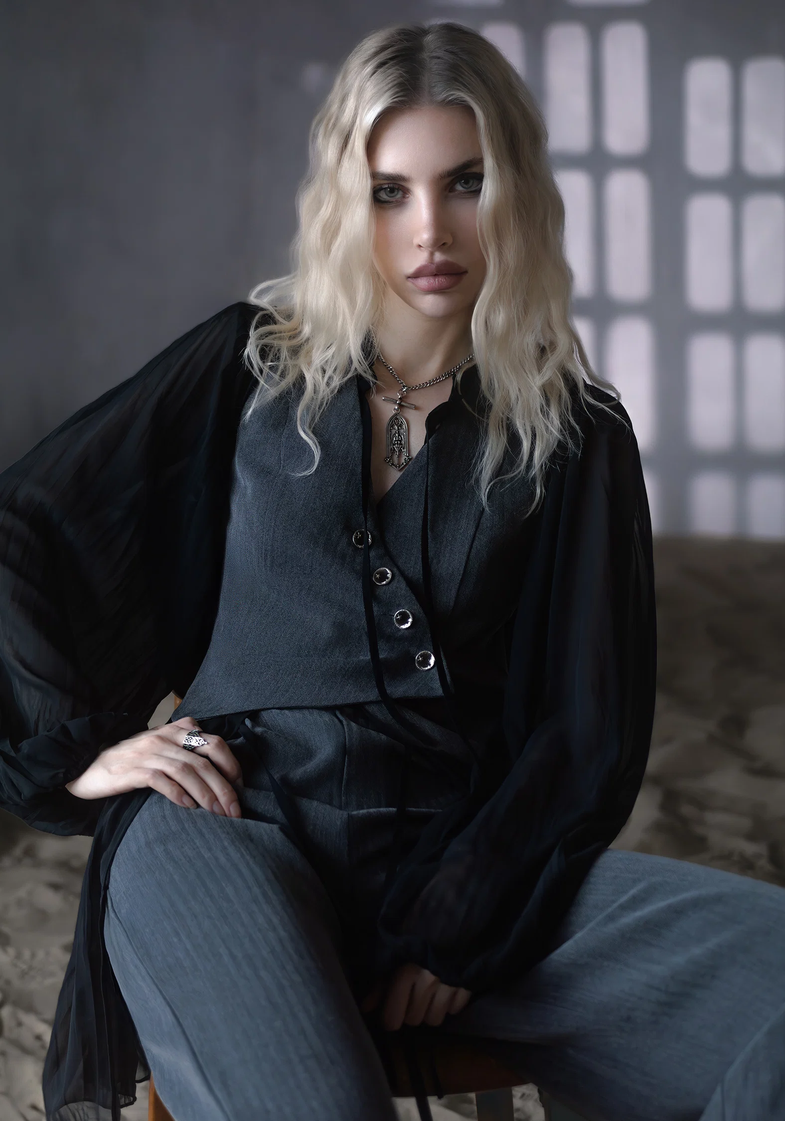 Moonage Herringbone Asymmetric Waistcoat - Grey - Image 8