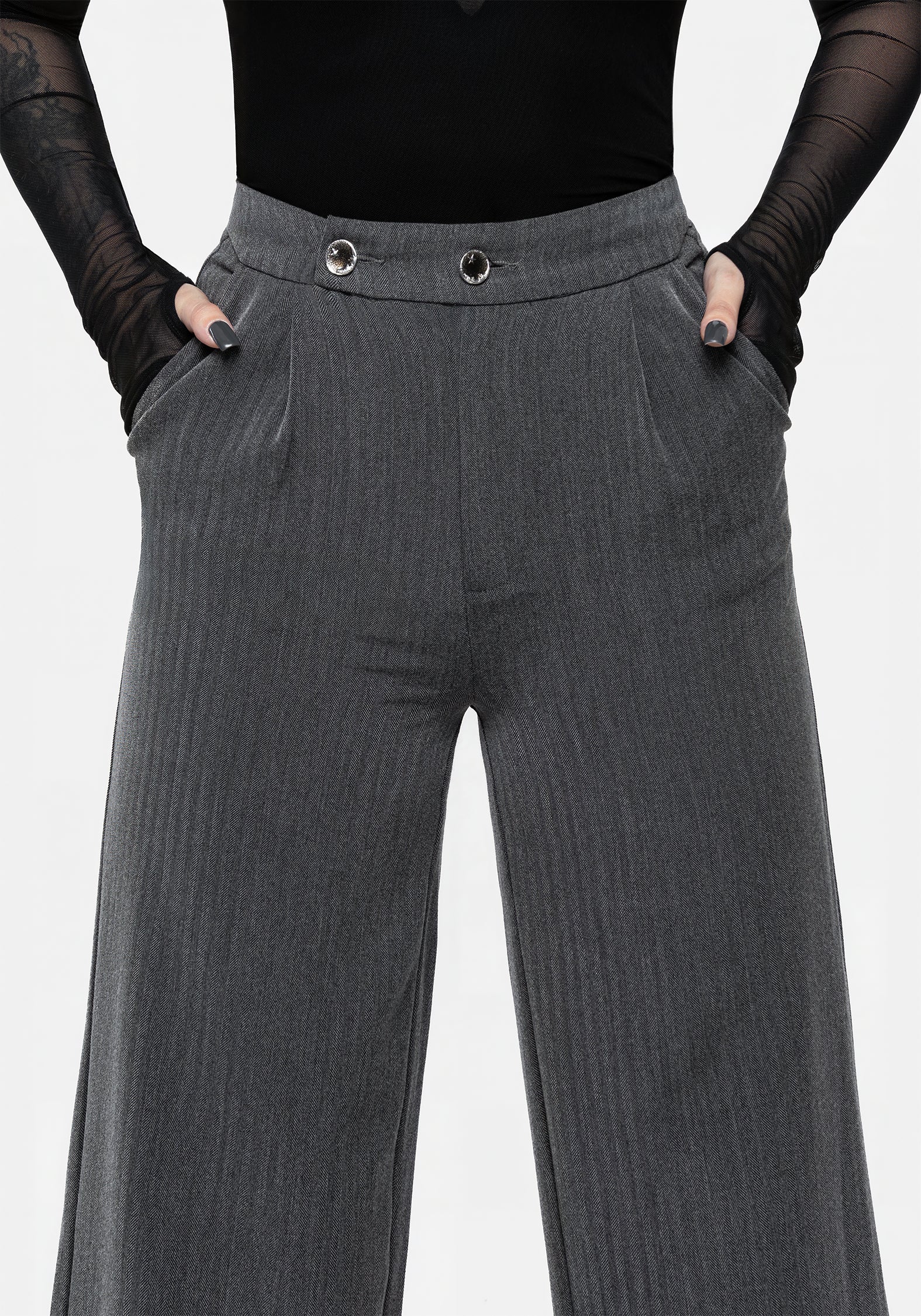 Moonage Herringbone Tailored Trousers - Grey - Image 3