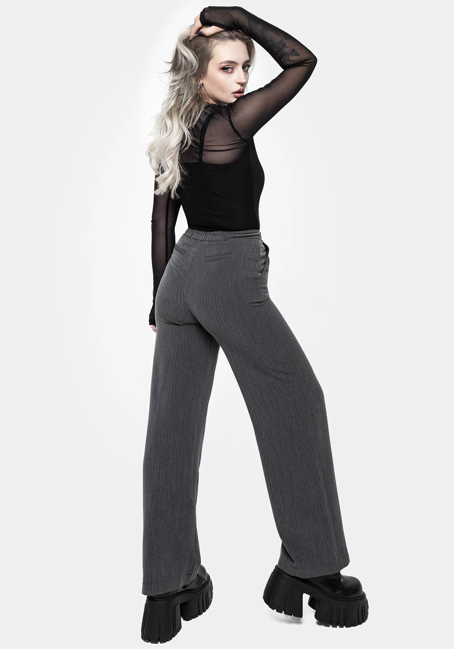 Moonage Herringbone Tailored Trousers - Grey - Image 4