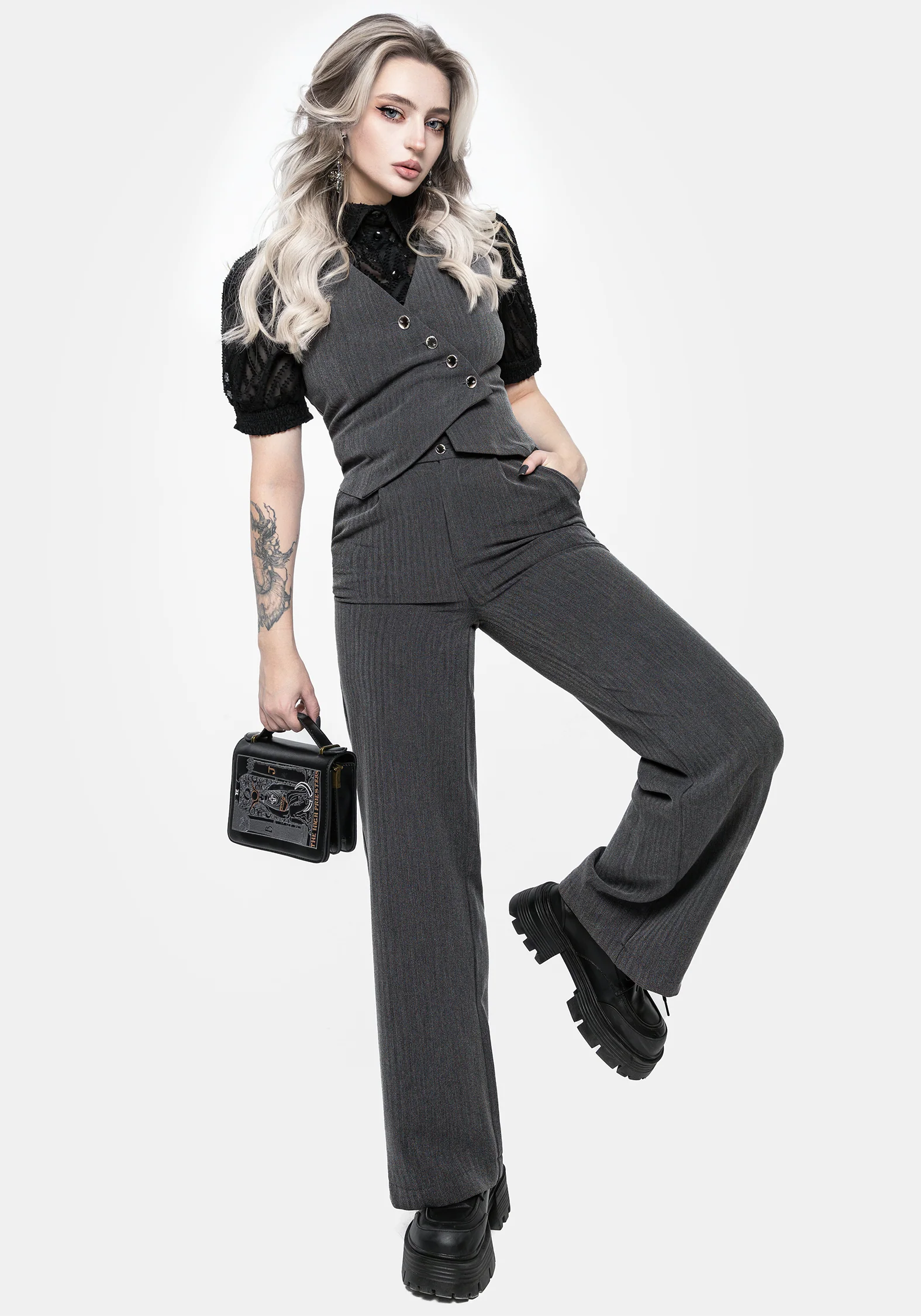 Moonage Herringbone Tailored Trousers - Grey - Image 6