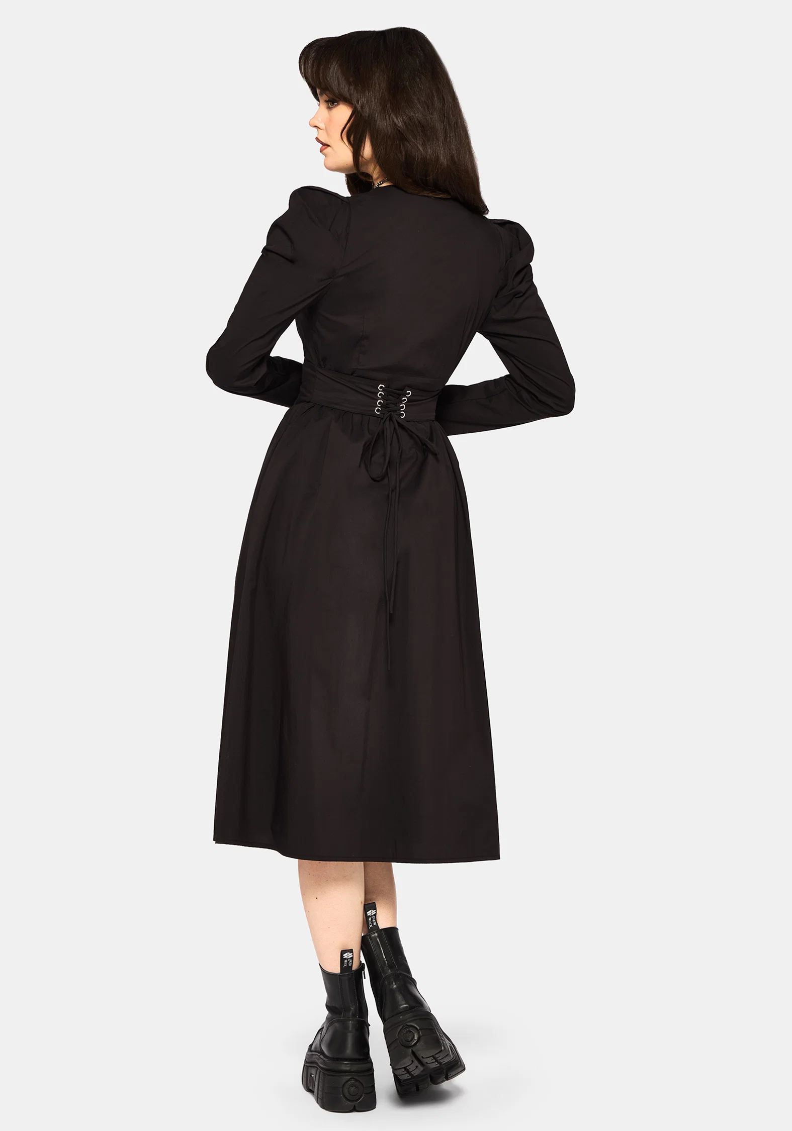 Morag Button Up Mutton Sleeve Cotton Midi Dress - Image 3