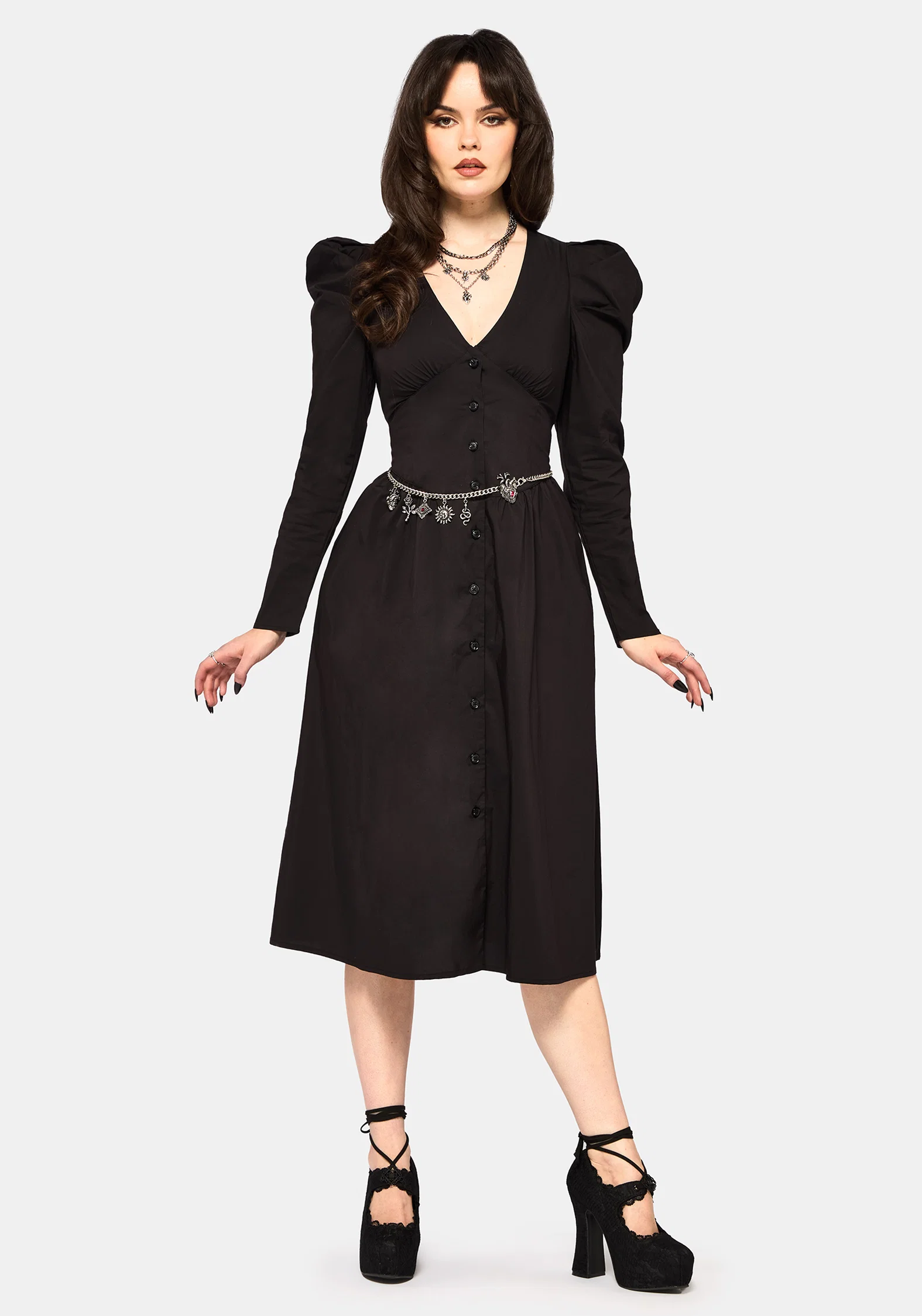 Morag Button Up Mutton Sleeve Cotton Midi Dress - Image 4