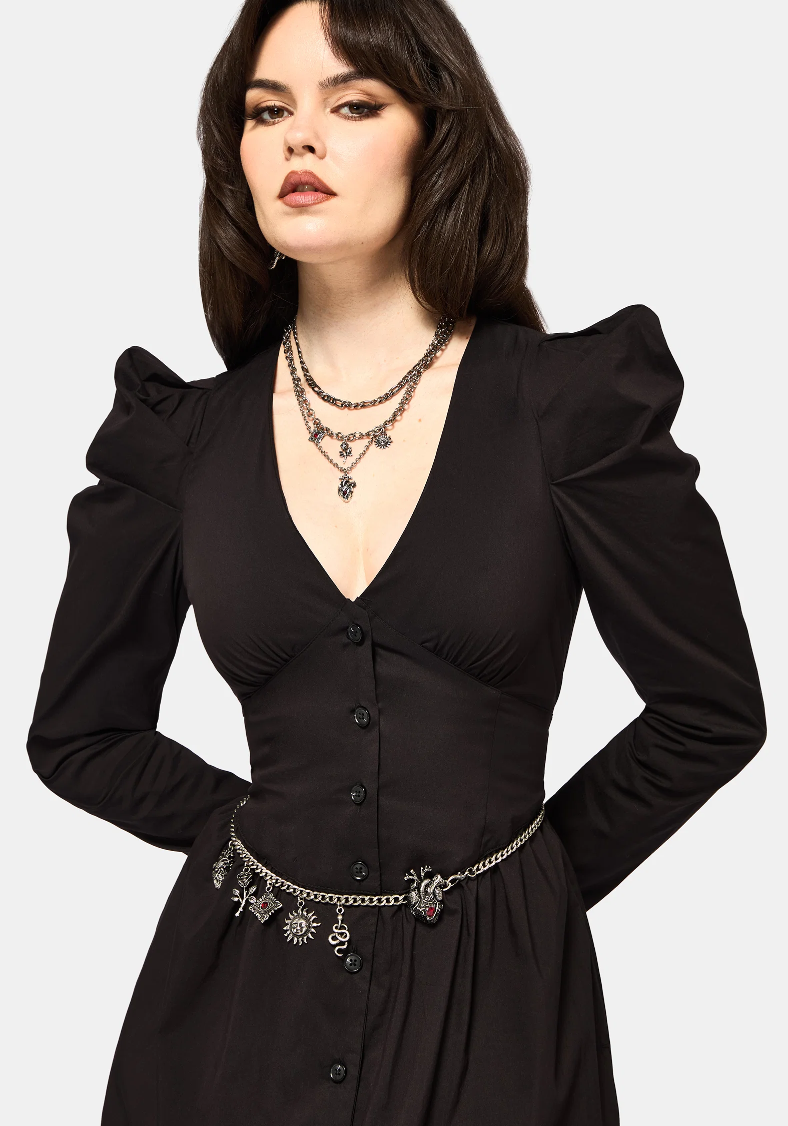 Morag Button Up Mutton Sleeve Cotton Midi Dress - Image 5